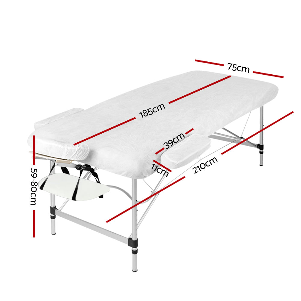 Zenses Massage Table 75cm 3 Fold Aluminium Beauty Bed Portable Therapy White