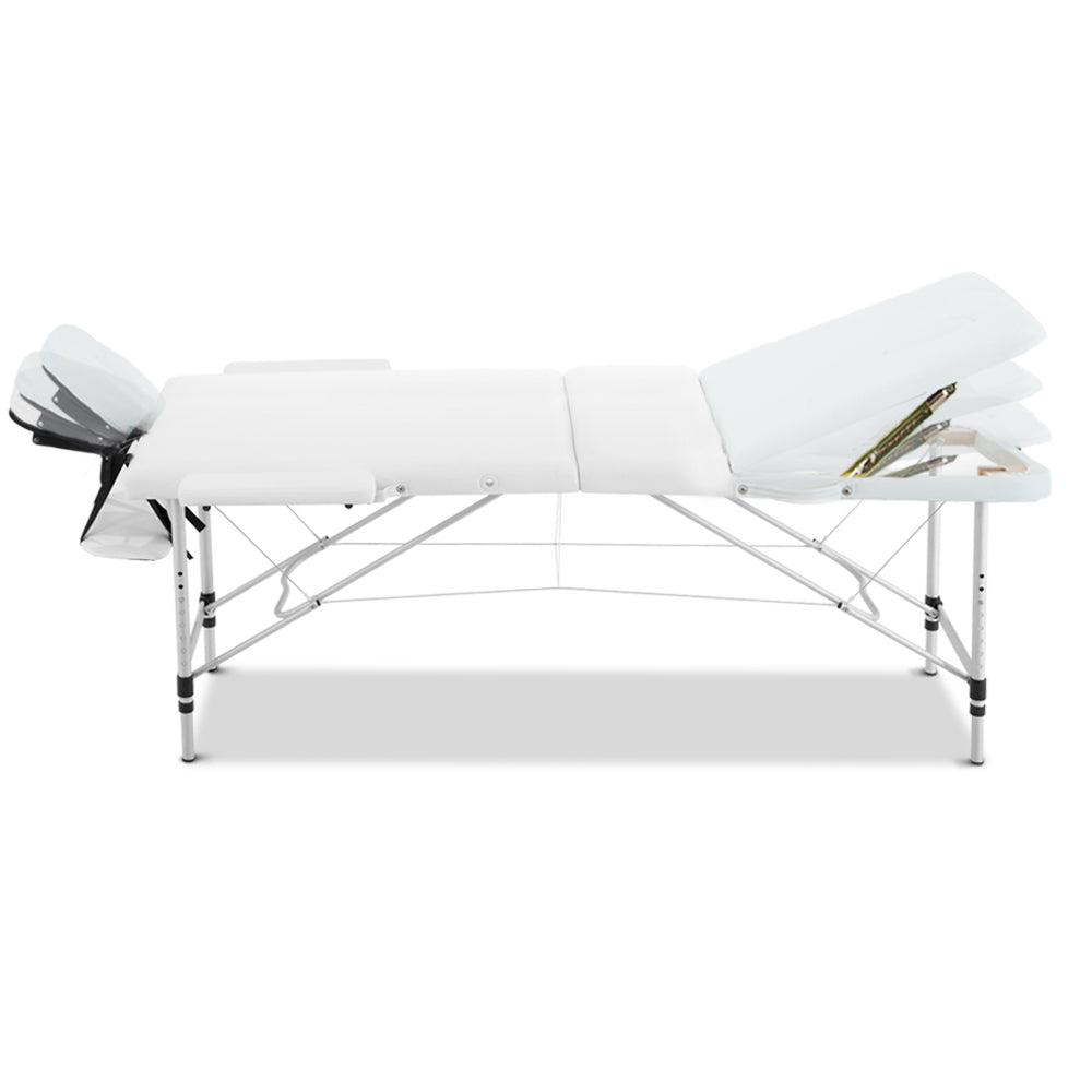 Zenses Massage Table 75cm 3 Fold Aluminium Beauty Bed Portable Therapy White