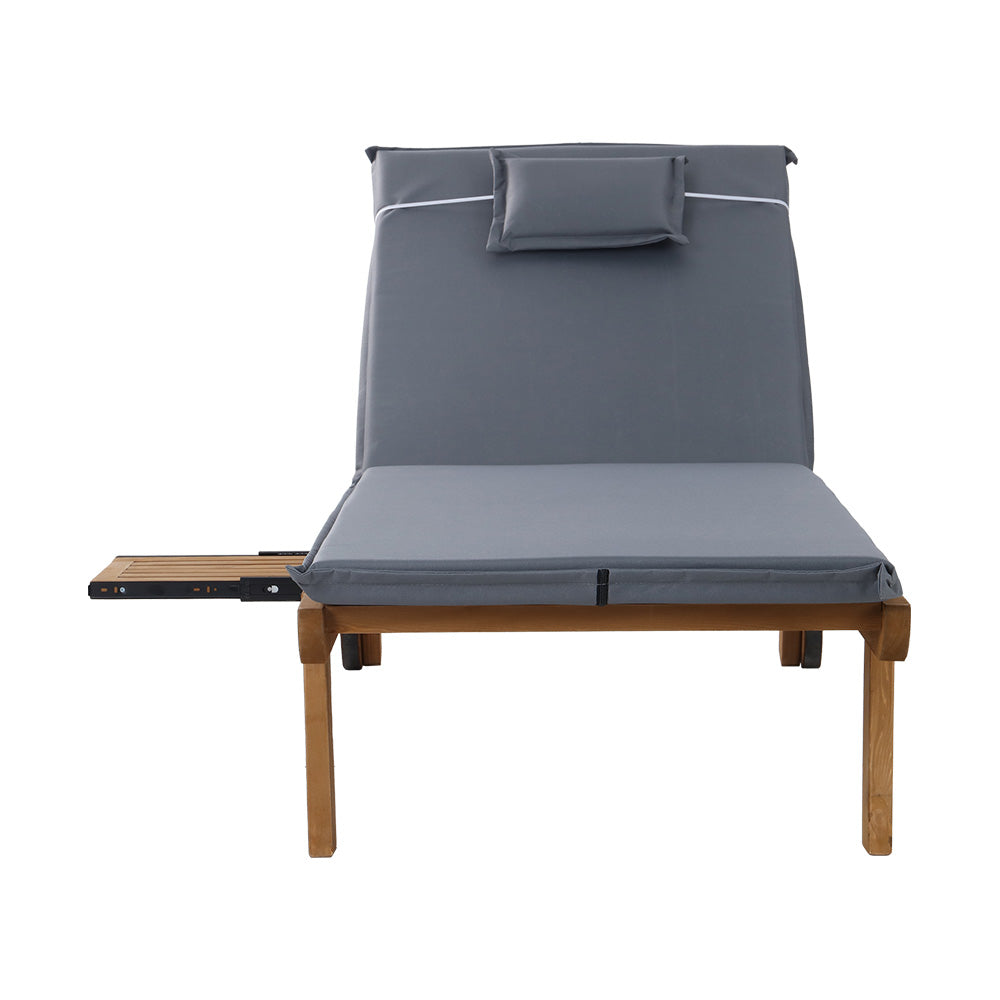 Gardeon Sun Lounge Wooden Lounger Outdoor Furniture Day Bed Wheels Patio Grey