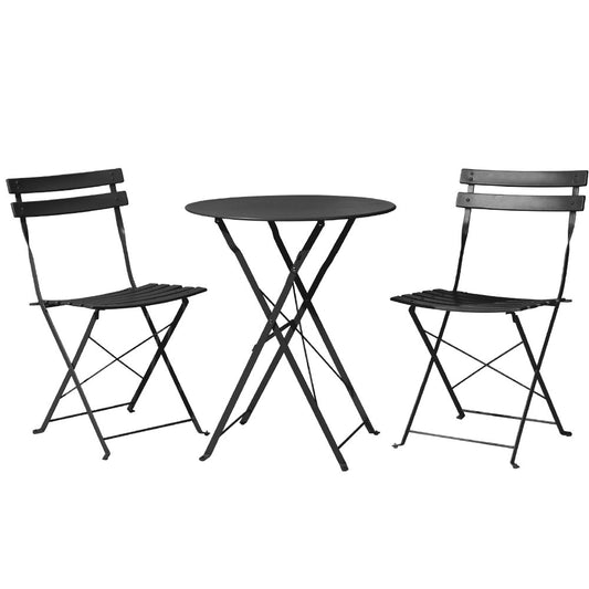 Gardeon 3PC Outdoor Bistro Set Steel Table and Chairs Patio Furniture Black