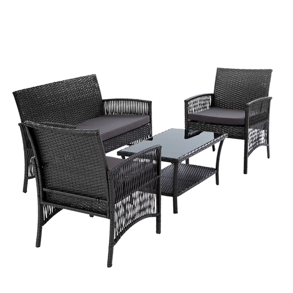 Gardeon 4PCS Outdoor Sofa Set Wicker Harp Chair Table Garden Furniture Grey