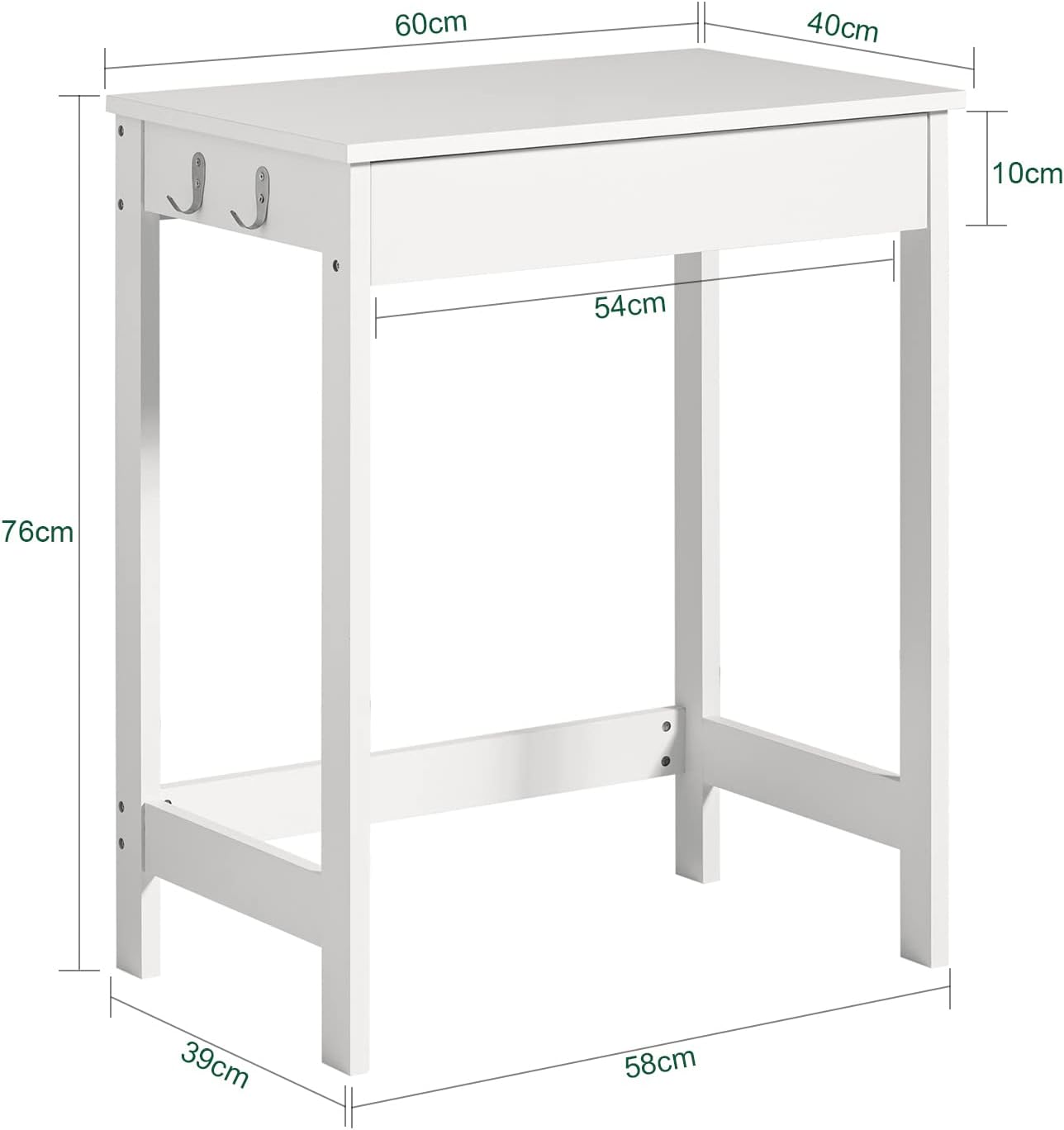 Small White Desk with Drawer Hooks