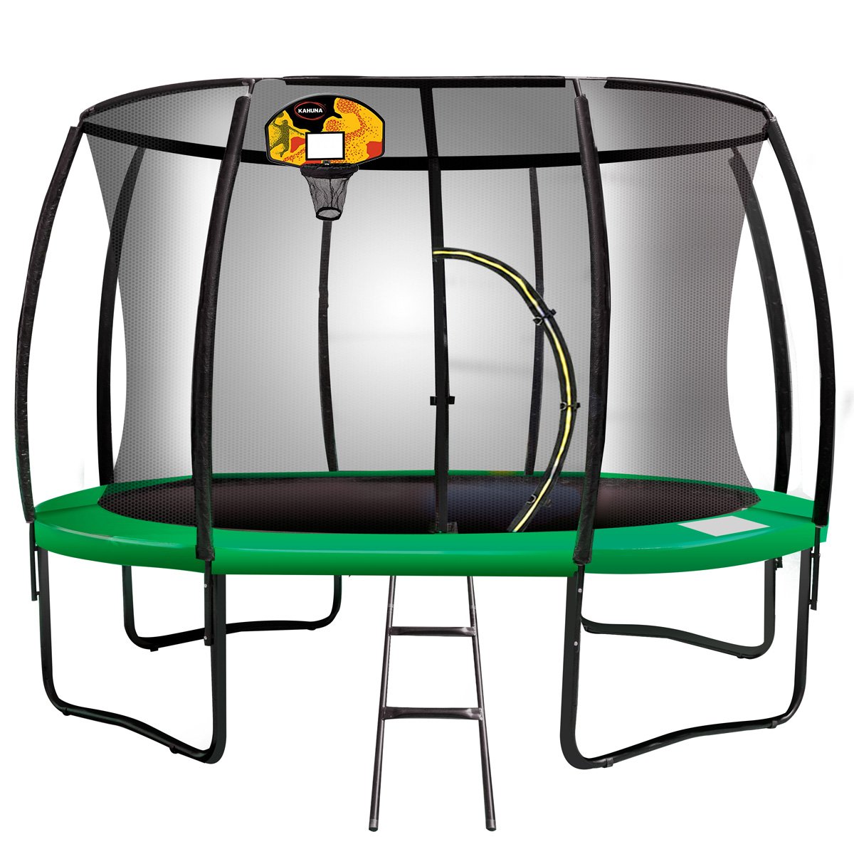 Kahuna 14ft Outdoor Trampoline Kids Children With Safety Enclosure Pad Mat Ladder Basketball Hoop Set - Green
