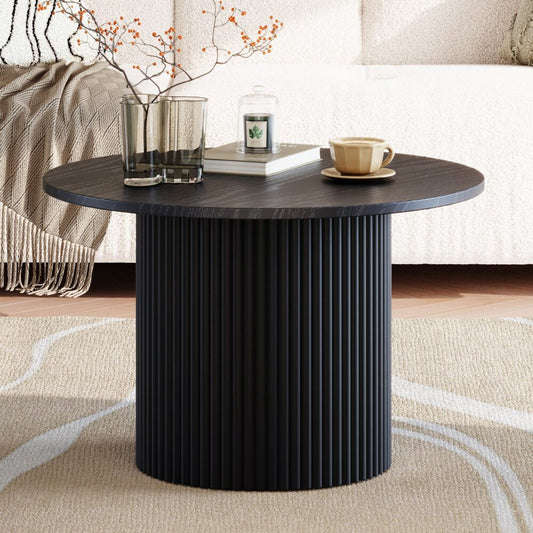 Luxe Black Ribbed Texture Wooden Coffee Table