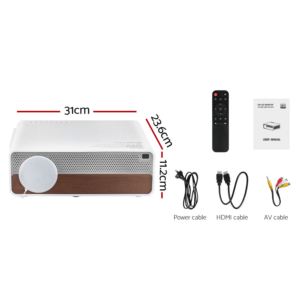 Devanti Portable Wifi Video Projector 4K Home Theater HDMI 1080P Native