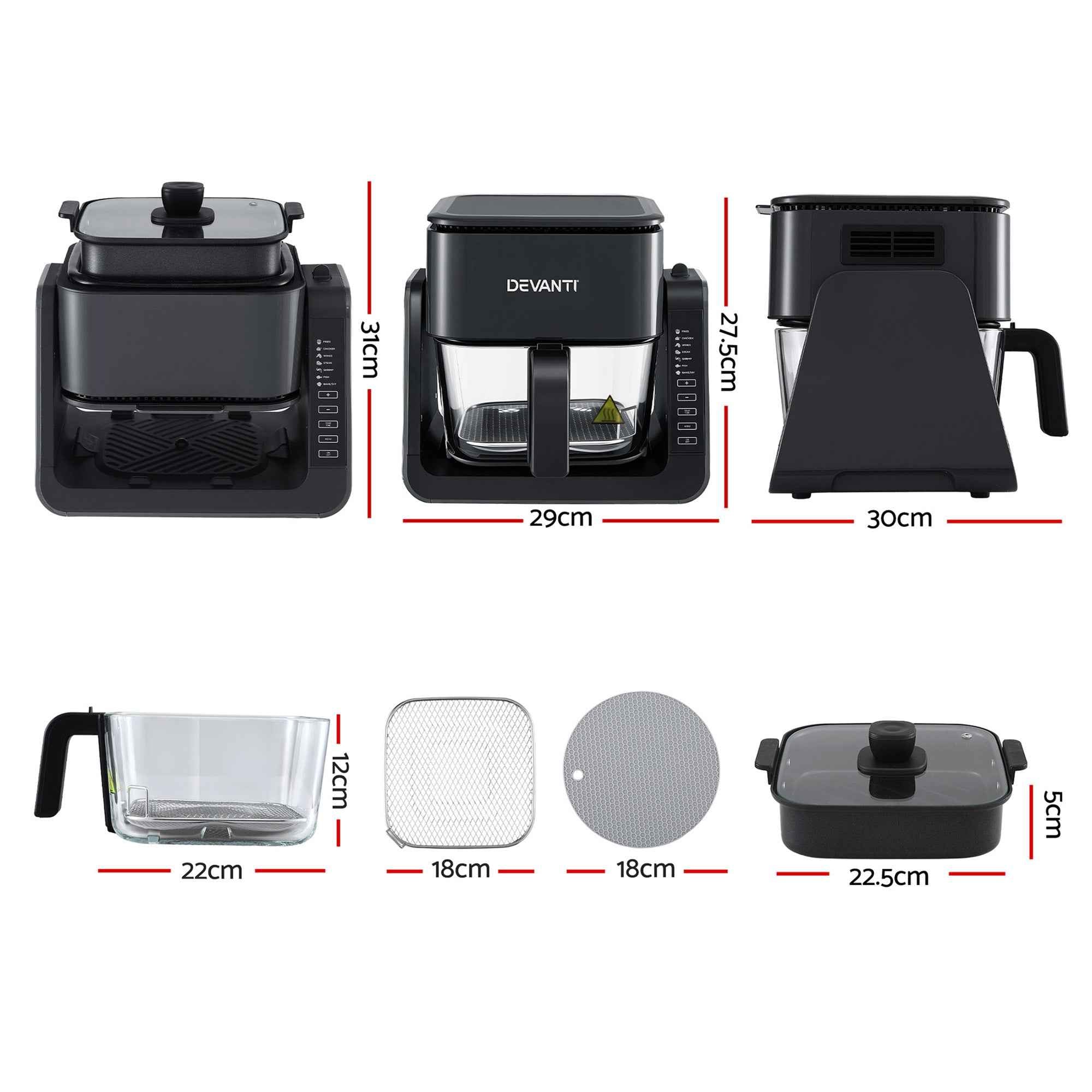 Devanti 2-IN-1 Air Fryer 5.5L Dual Zone Fryers Electric Cooker with Top BBQ Grill & Bot