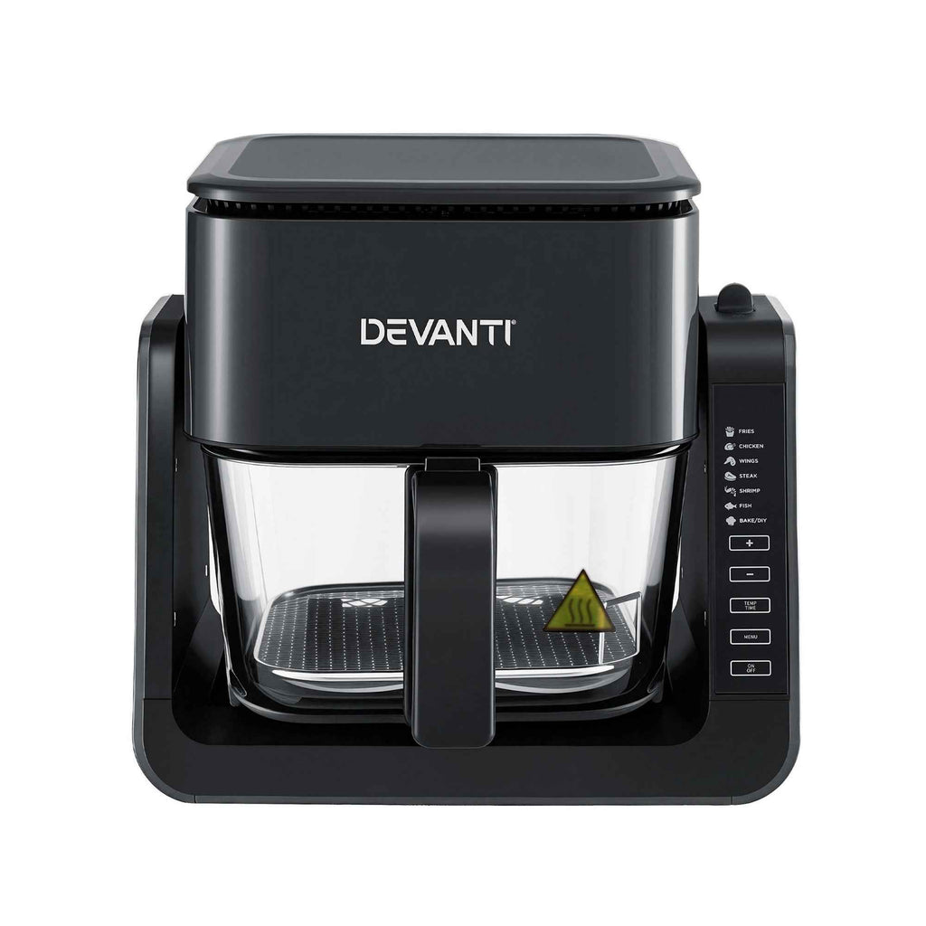 Devanti 2-IN-1 Air Fryer 5.5L Dual Zone Fryers Electric Cooker with Top BBQ Grill & Bot