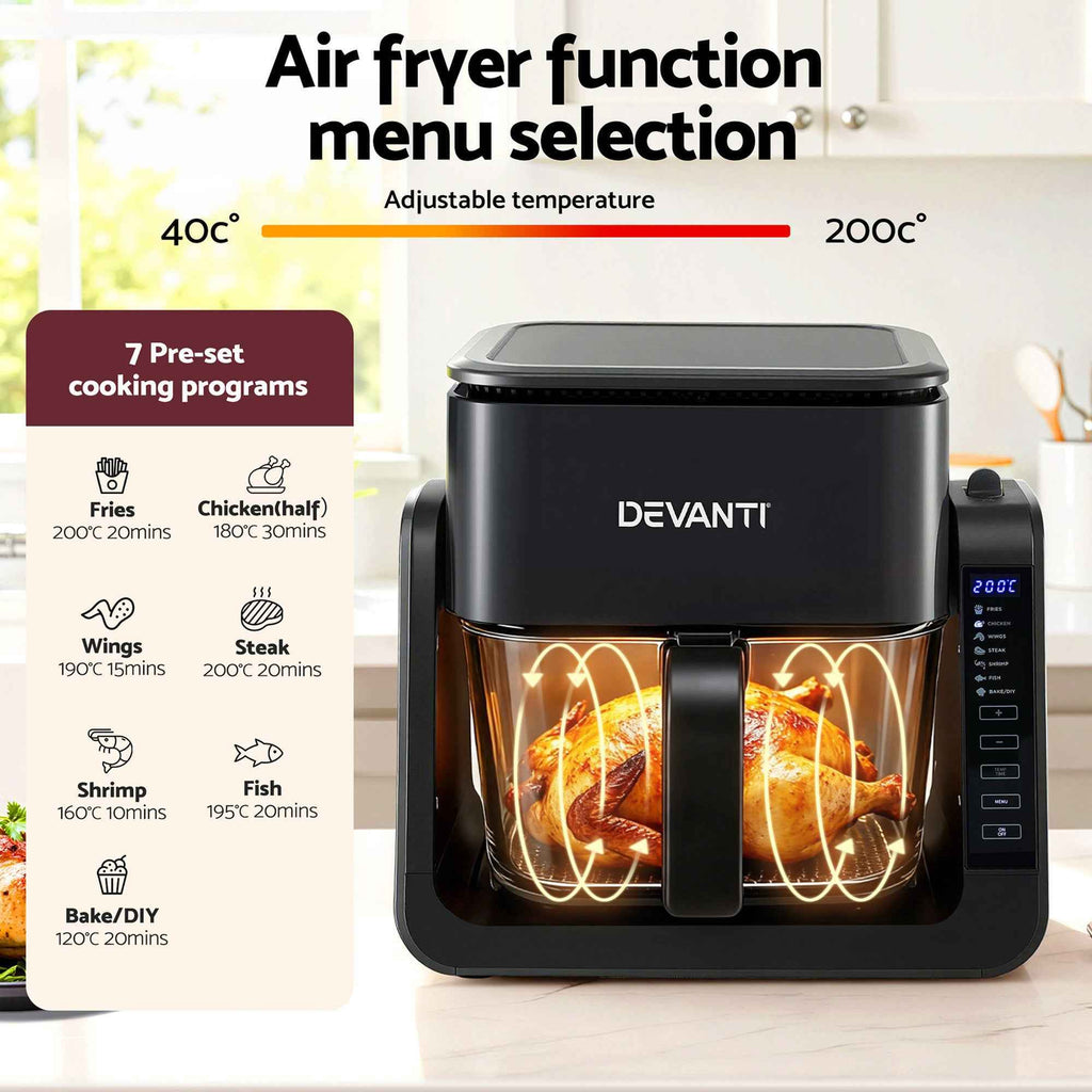 Devanti 2-IN-1 Air Fryer 5.5L Dual Zone Fryers Electric Cooker with Top BBQ Grill & Bot
