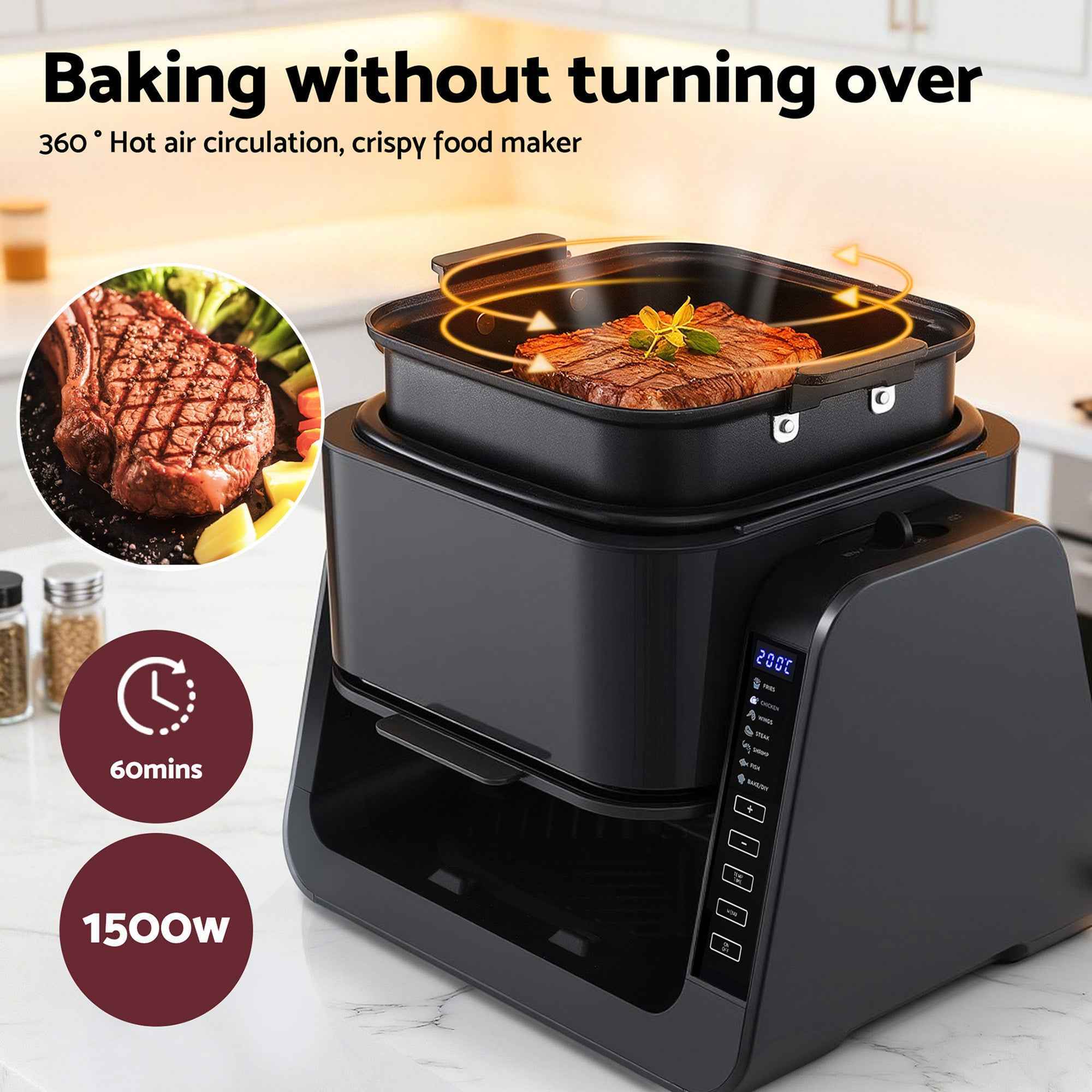 Devanti 2-IN-1 Air Fryer 5.5L Dual Zone Fryers Electric Cooker with Top BBQ Grill & Bot