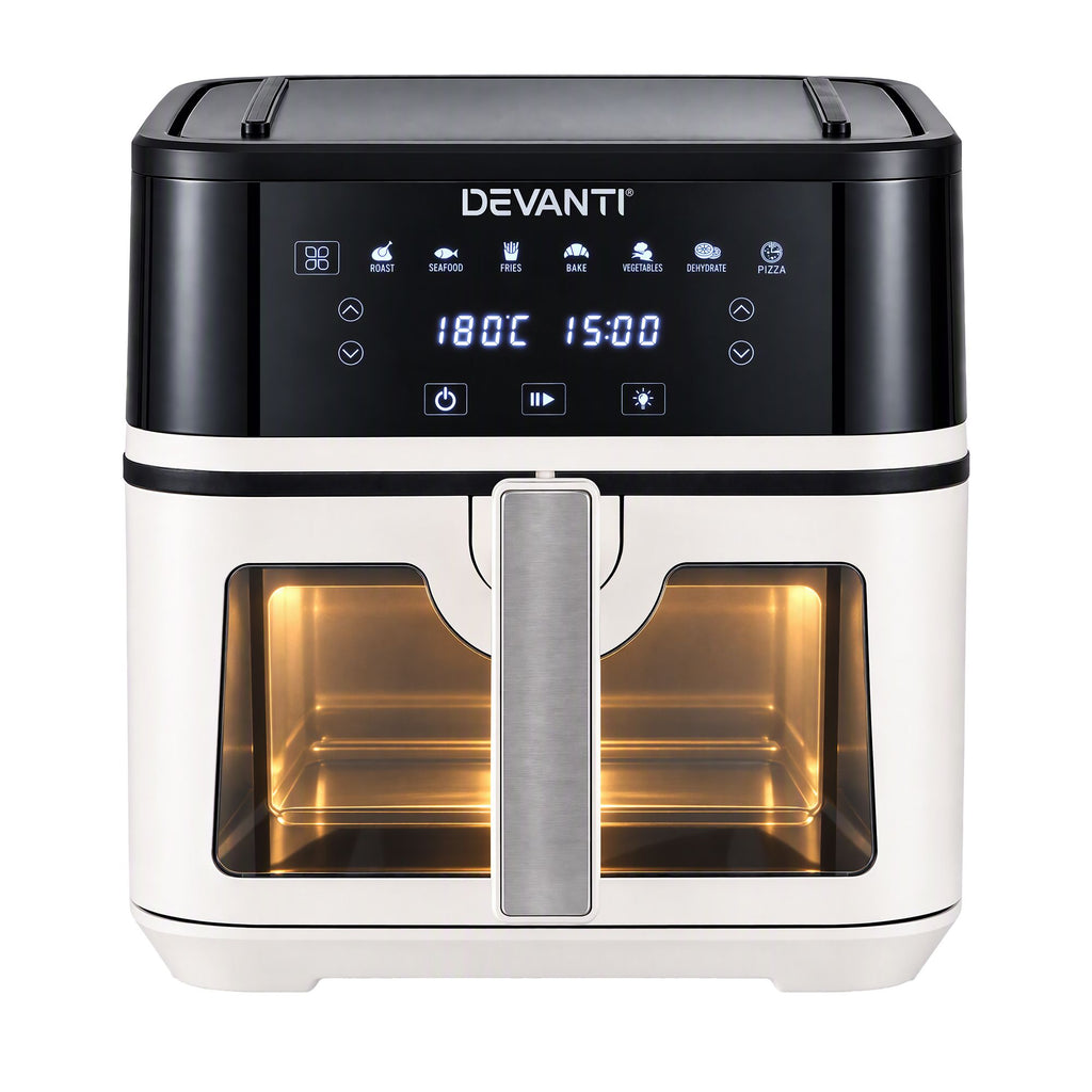 Devanti 8L Air Fryer BBQ Grill 2-in-1 Flip 1650W Touch Control Oil Free White