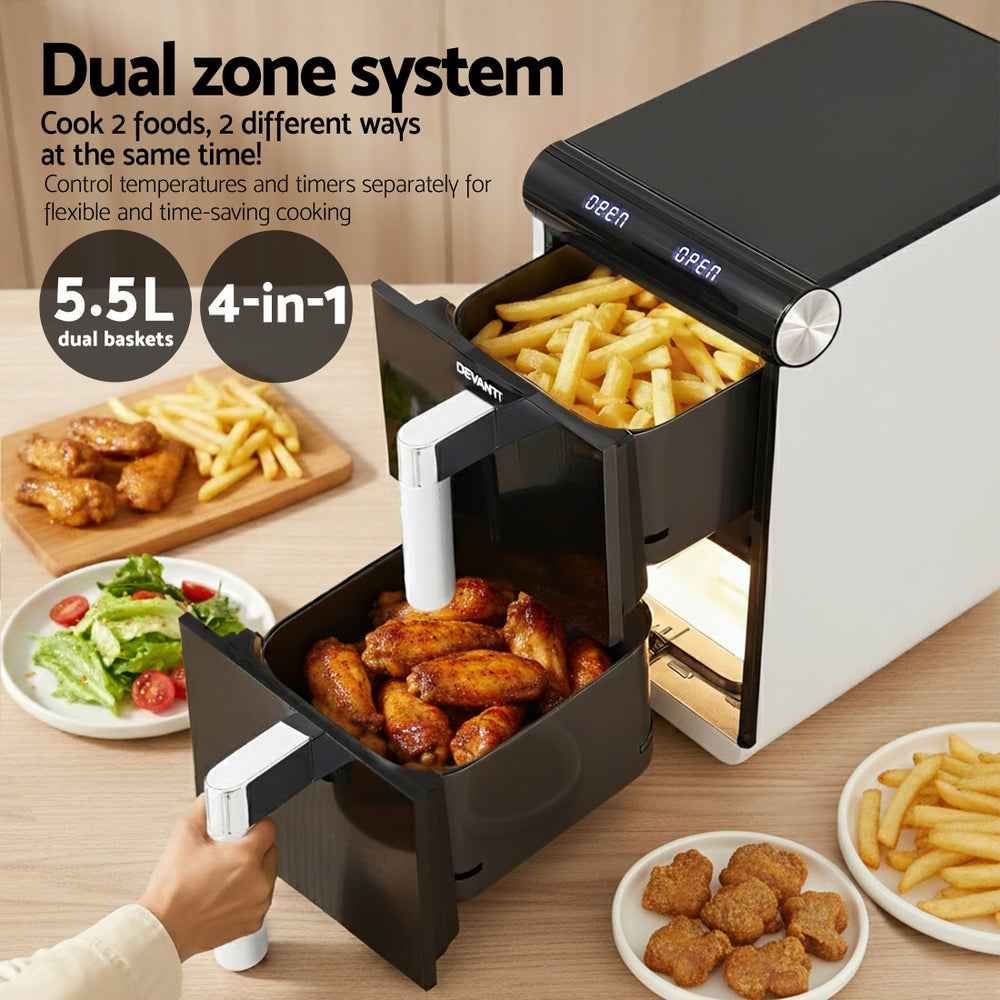 Devanti Air Fryer Oven 11L Dual Zone Fryers