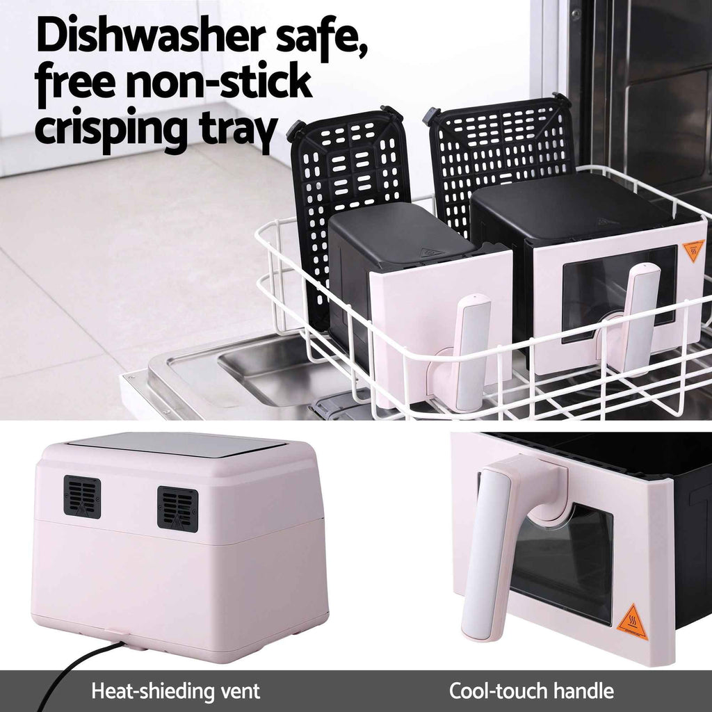 Devanti Air Fryer 9L Dual Zone Fryers 2600W Pink