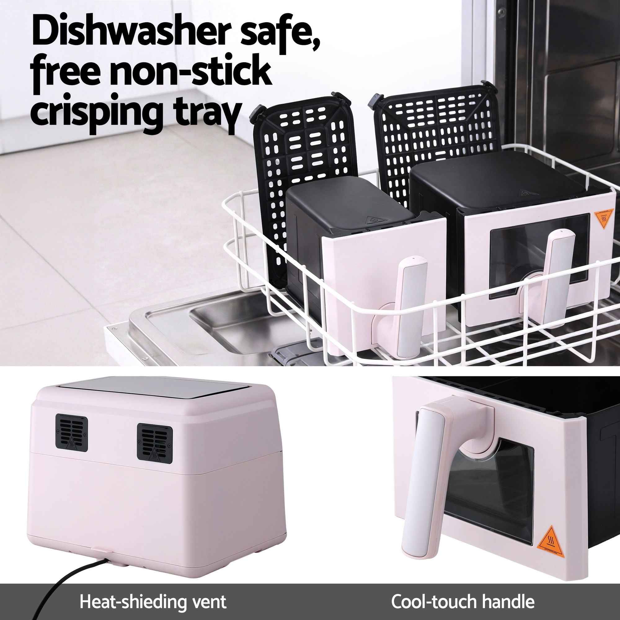 Devanti Air Fryer 9L Dual Zone Fryers 2600W Pink