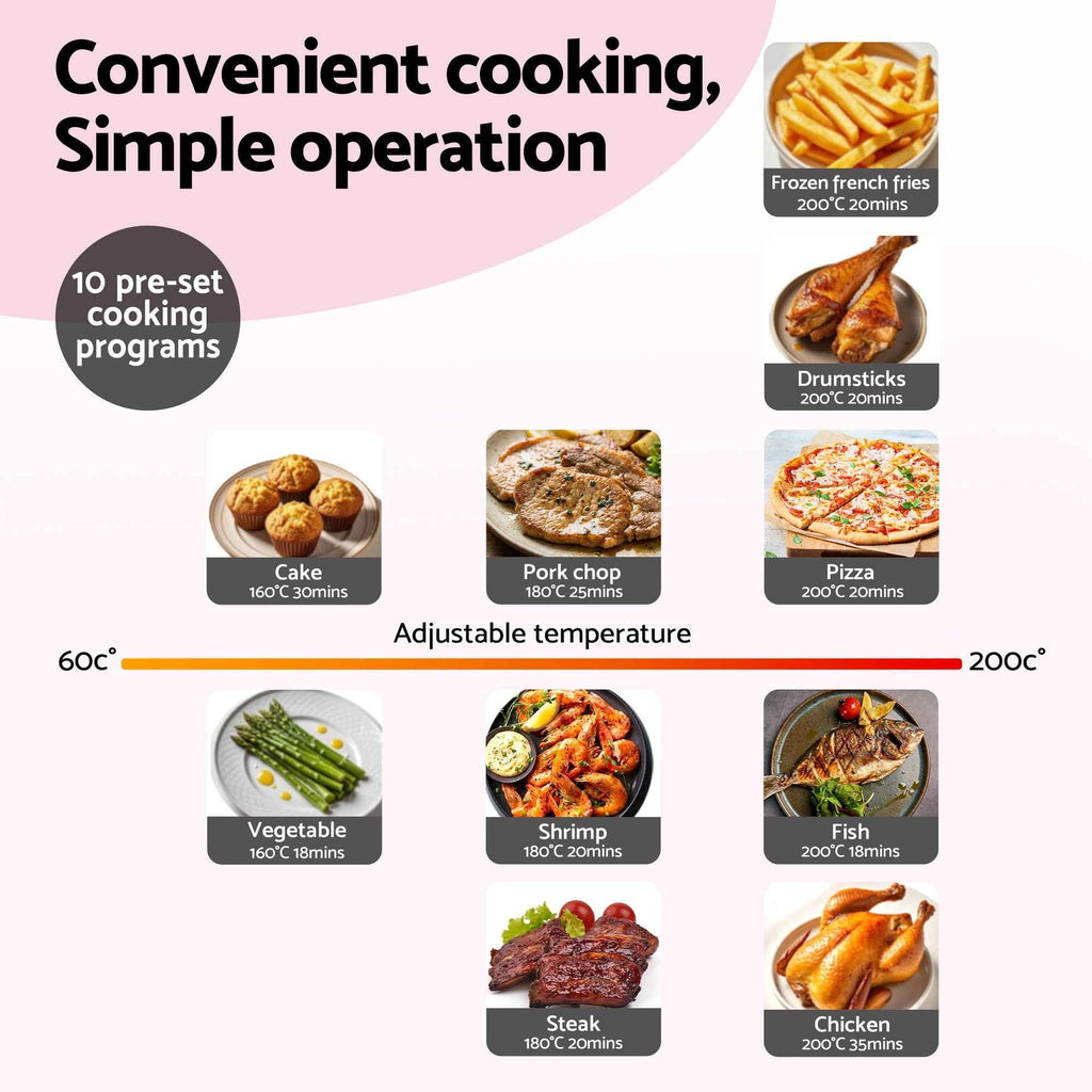 Devanti Air Fryer 9L Dual Zone Fryers 2600W Pink