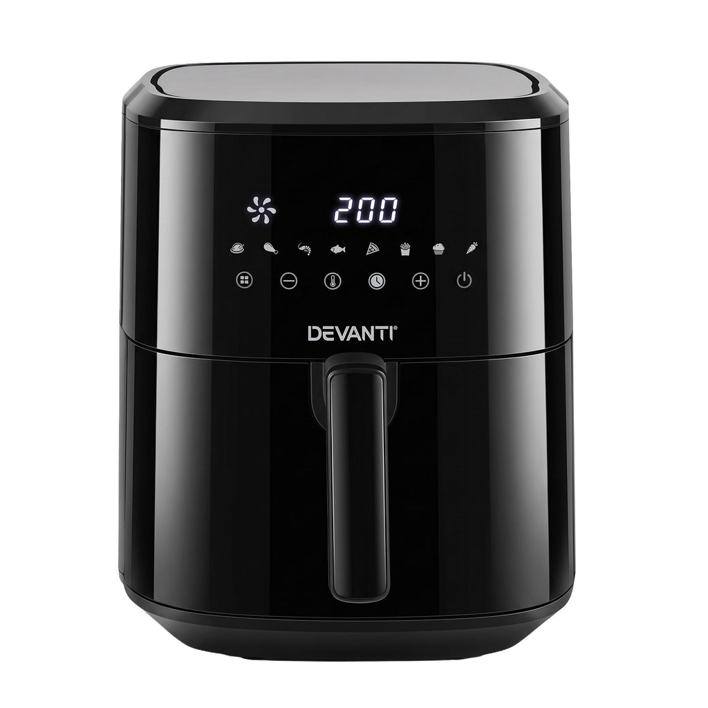Devanti Air Fryer 6.5L 1700W Digital Touch 8 Presets Non-Stick Basket Black