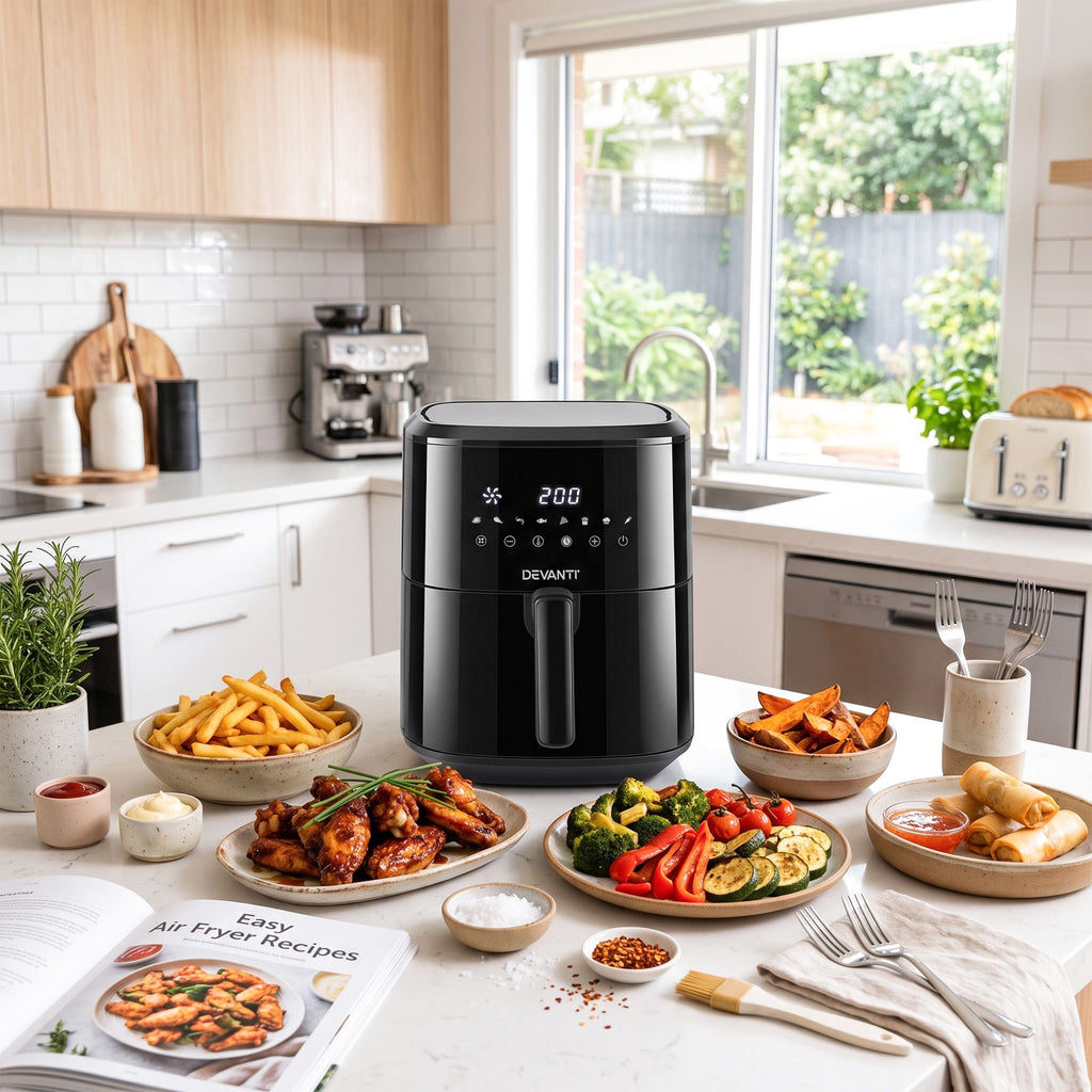 Devanti Air Fryer 6.5L 1700W Digital Touch 8 Presets Non-Stick Basket Black