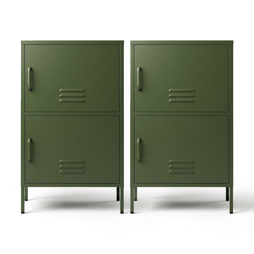 Artiss 2x Buffet Sideboard Cabinet Storage Cupboard 2 Doors Metal Green DOUBLE