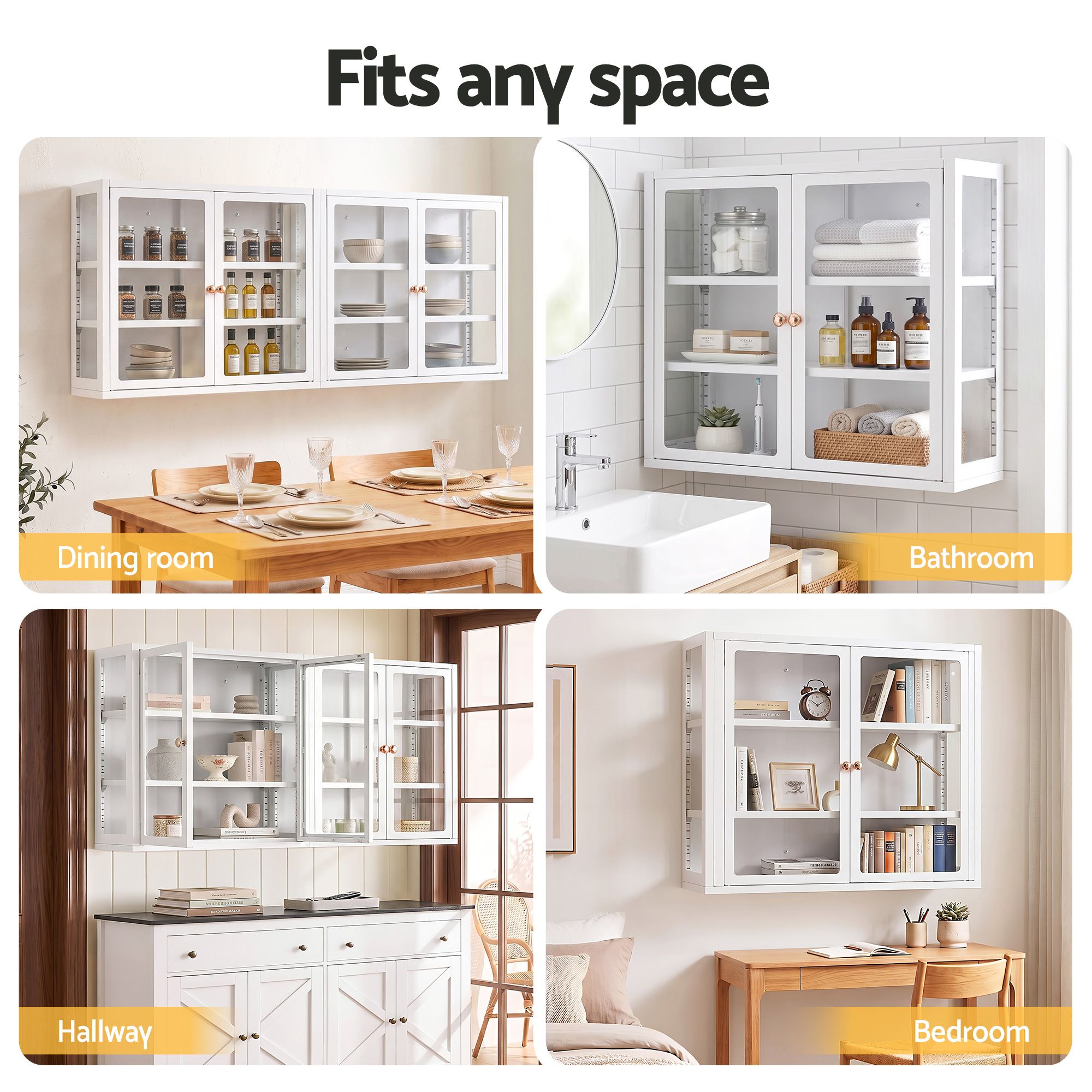Artiss Buffet Cabinet Sideboard X2 Wall Mounted Clear Display Storage 60cm White