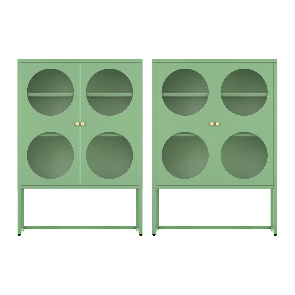 Artiss 2x Buffet Sideboard Cabinet ELLA Cupboard Storage Glass Doors Metal Green
