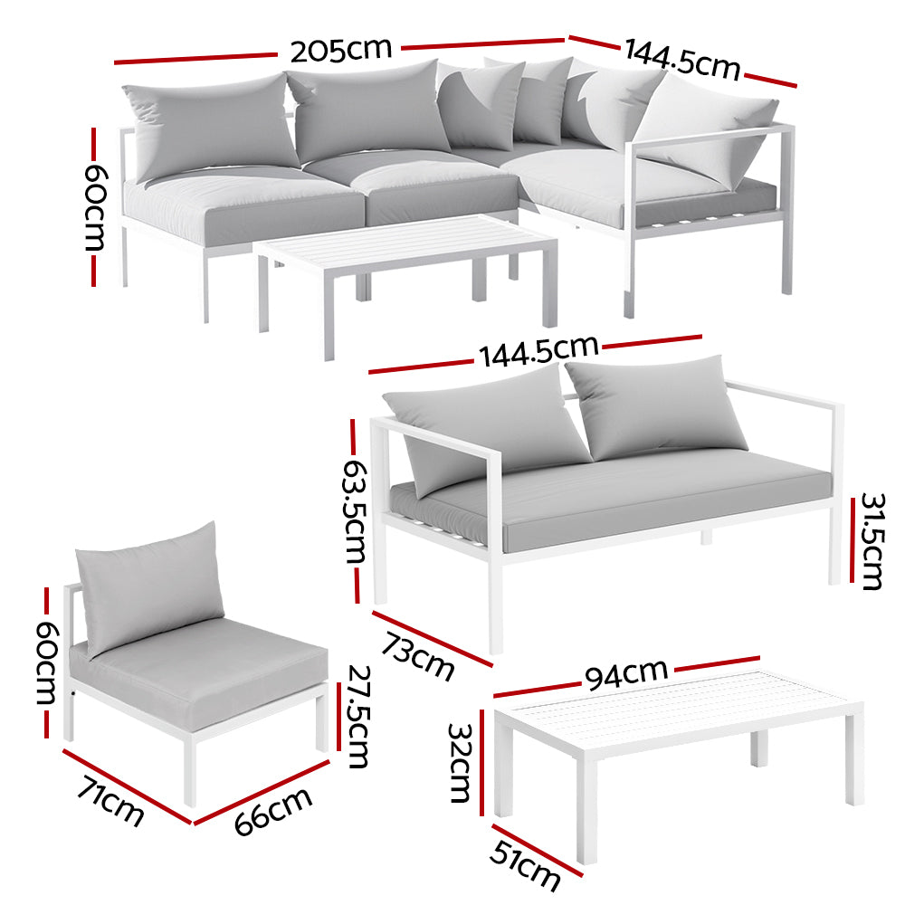 Conjunto de sofás de exterior de 4 plazas Gardeon, conjunto de salón de aluminio