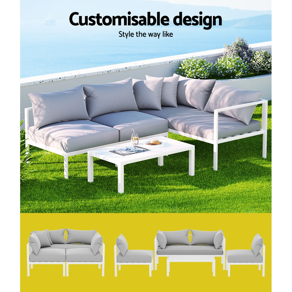 Conjunto de sofás de exterior de 4 plazas Gardeon, conjunto de salón de aluminio
