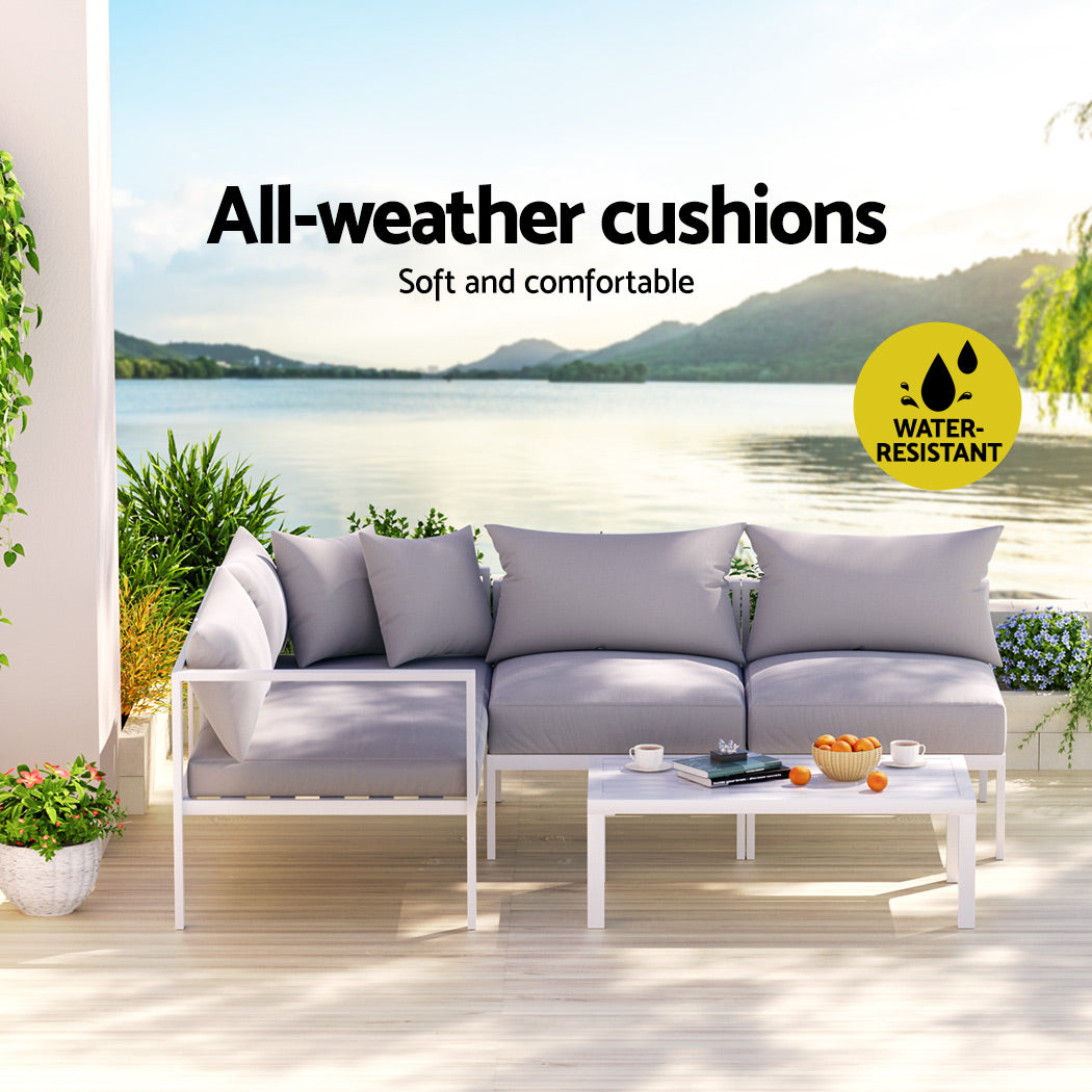 Conjunto de sofás de exterior de 4 plazas Gardeon, conjunto de salón de aluminio