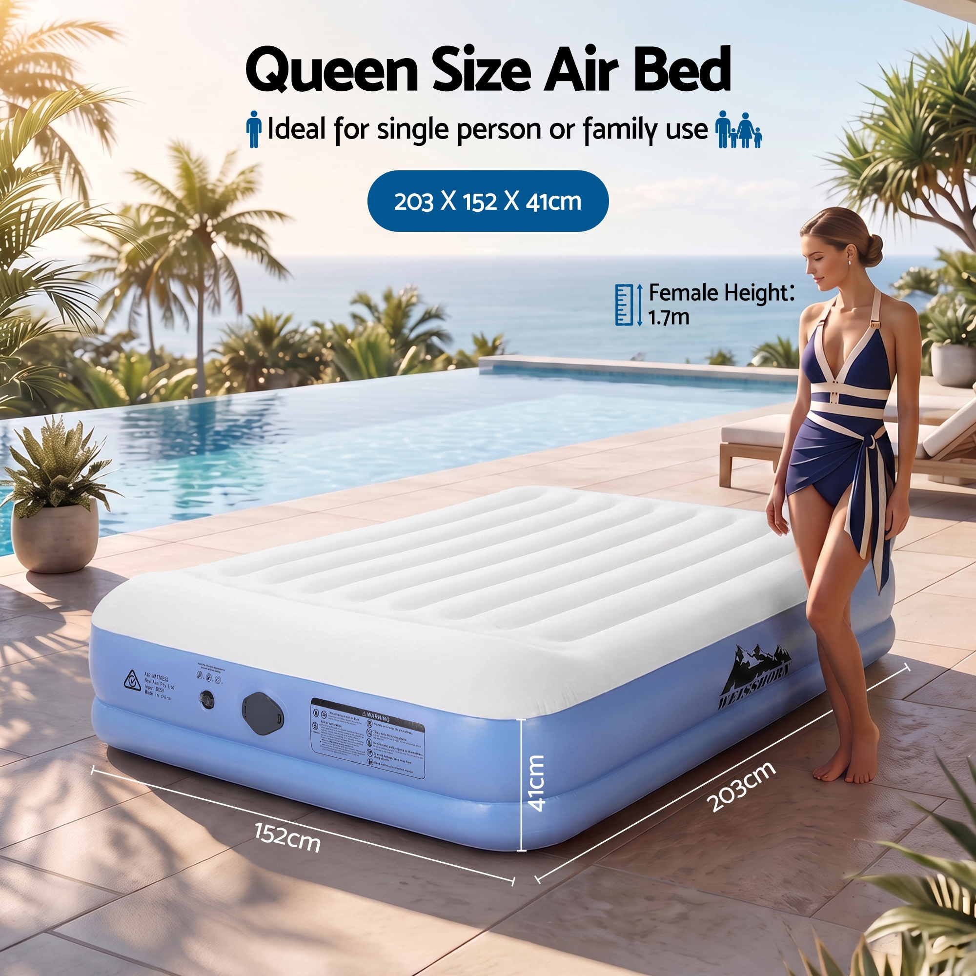 Weisshorn Queen Air Mattress with Rechargeable Cordless Pump 41cm