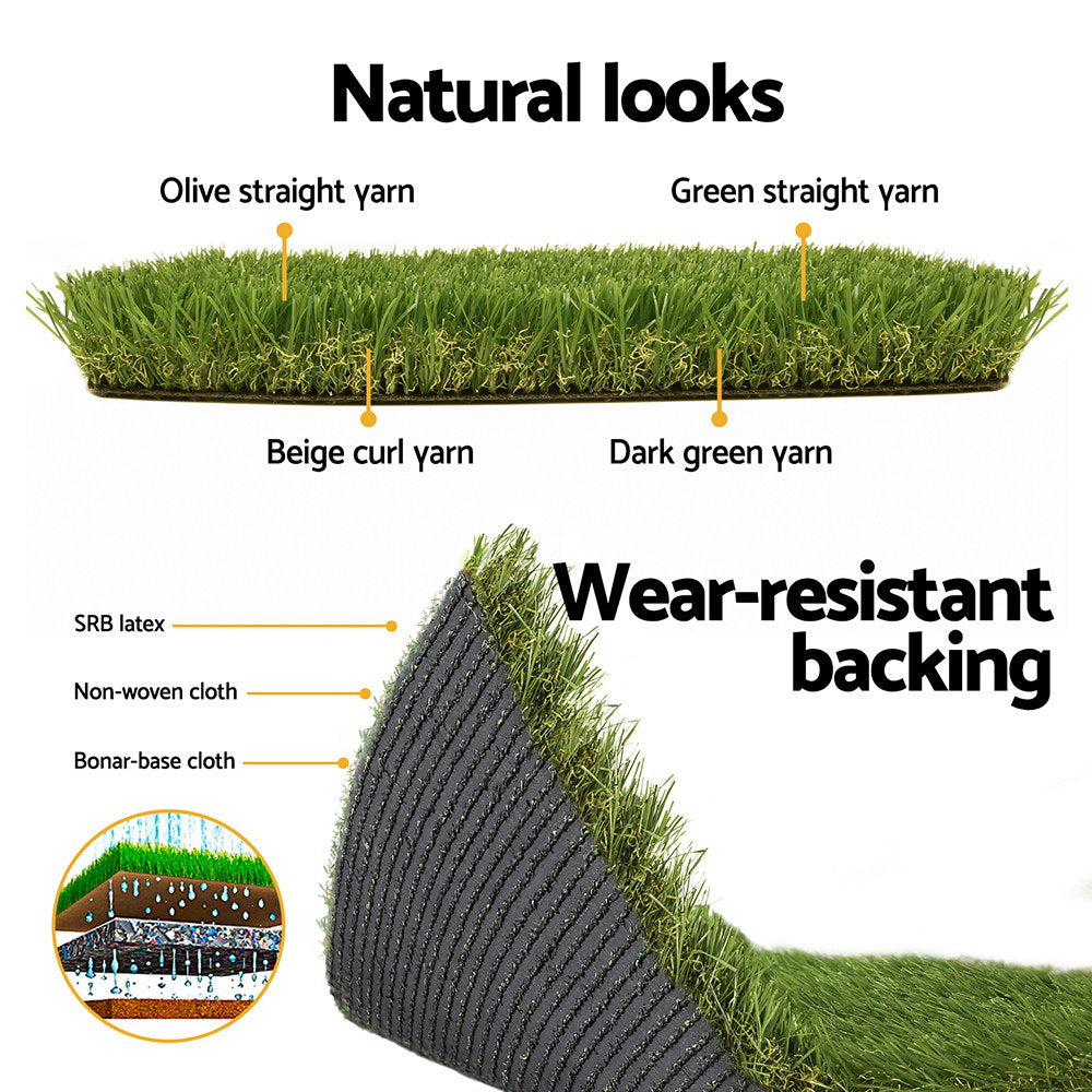 Prime Turf Artificial Grass 35mm 1mx10m Synthetic Fake Lawn Turf Plastic Plant 4-coloured