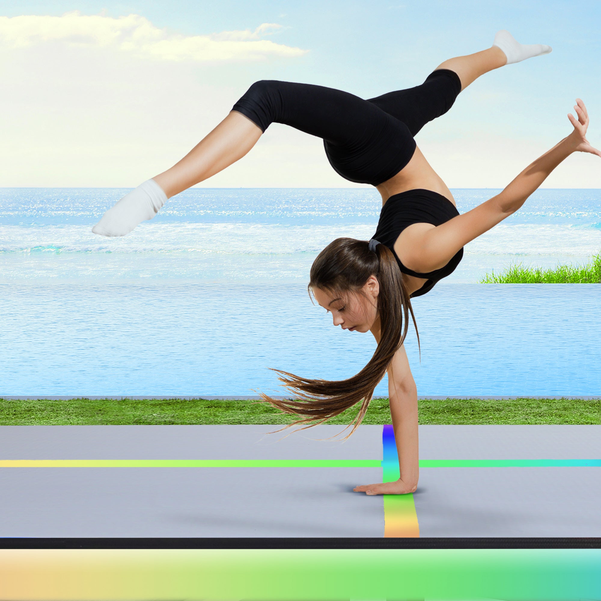 Colchoneta inflable para ejercicios de gimnasia con pista de aire Everfit 4M, 20 cm de grosor y bomba