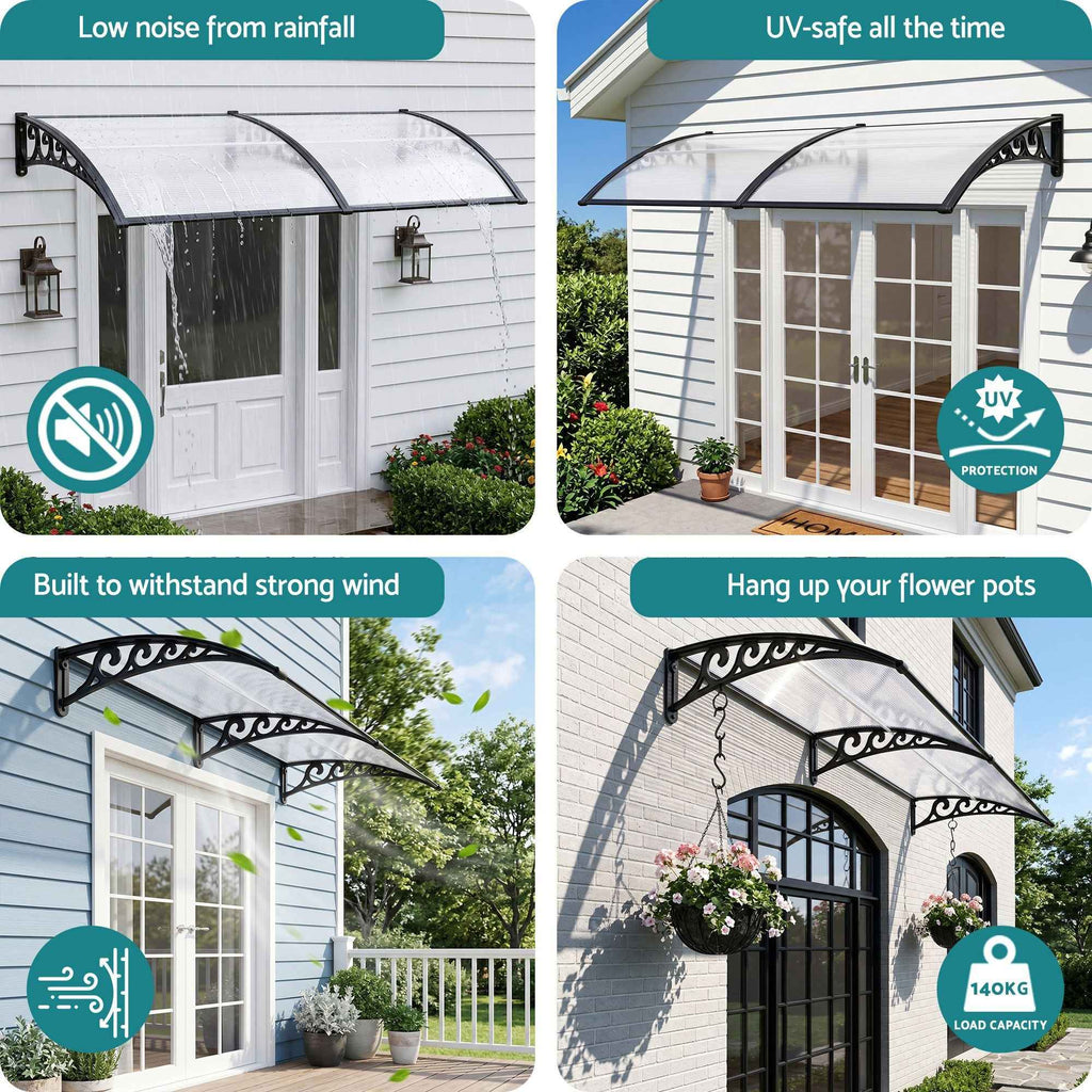 Instahut Window Door Awning 0.8mx2m Transparent