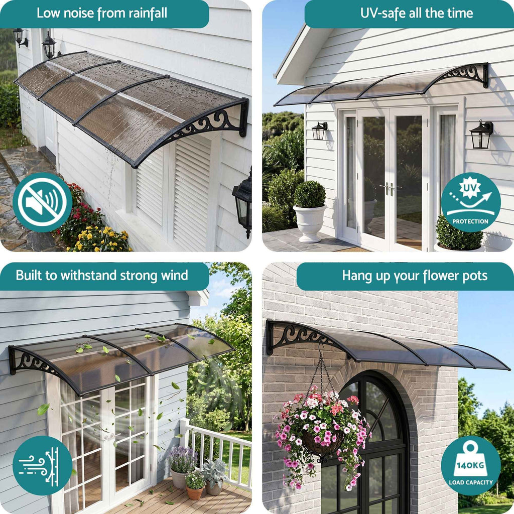 Instahut Window Door Awning 0.8mx3m Brown