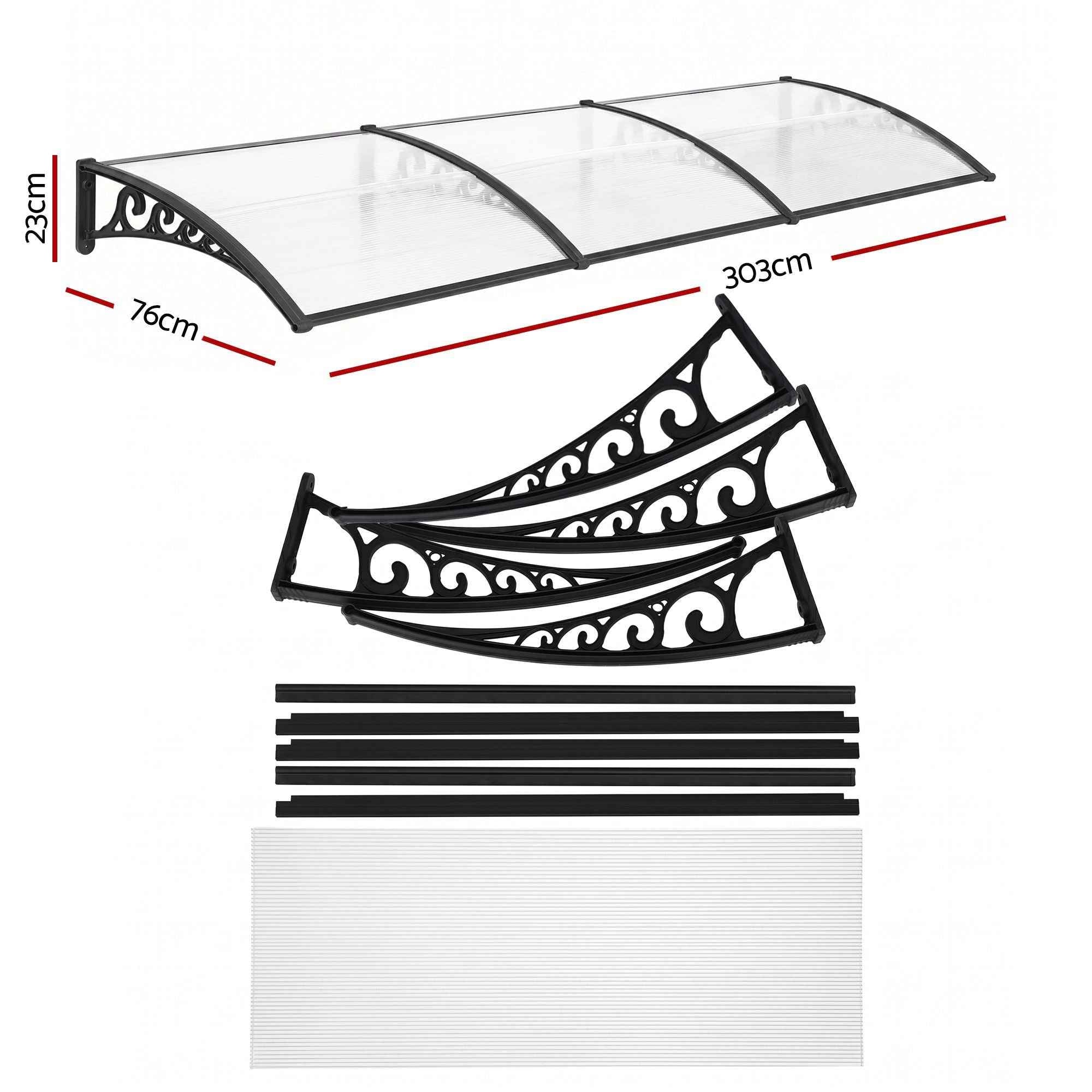Instahut Window Door Awning 0.8mx3m Transparent