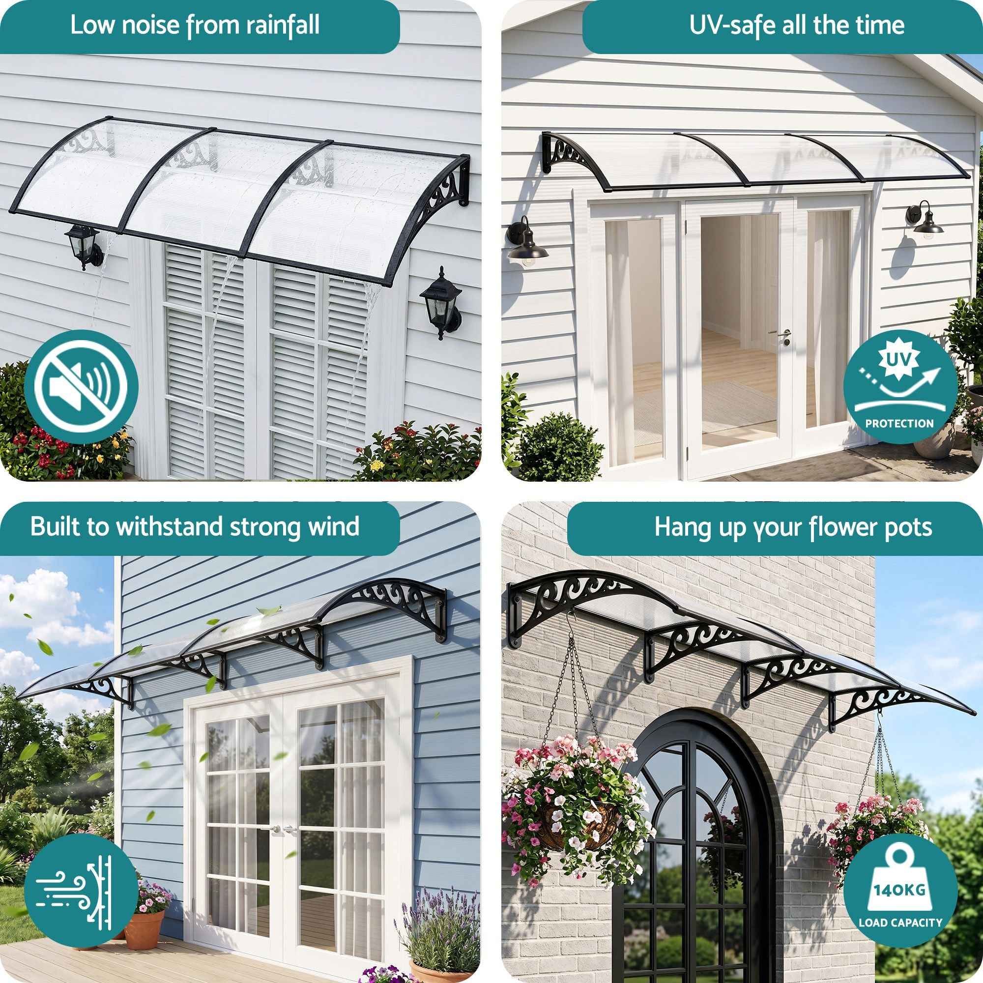 Instahut Window Door Awning 0.8mx3m Transparent