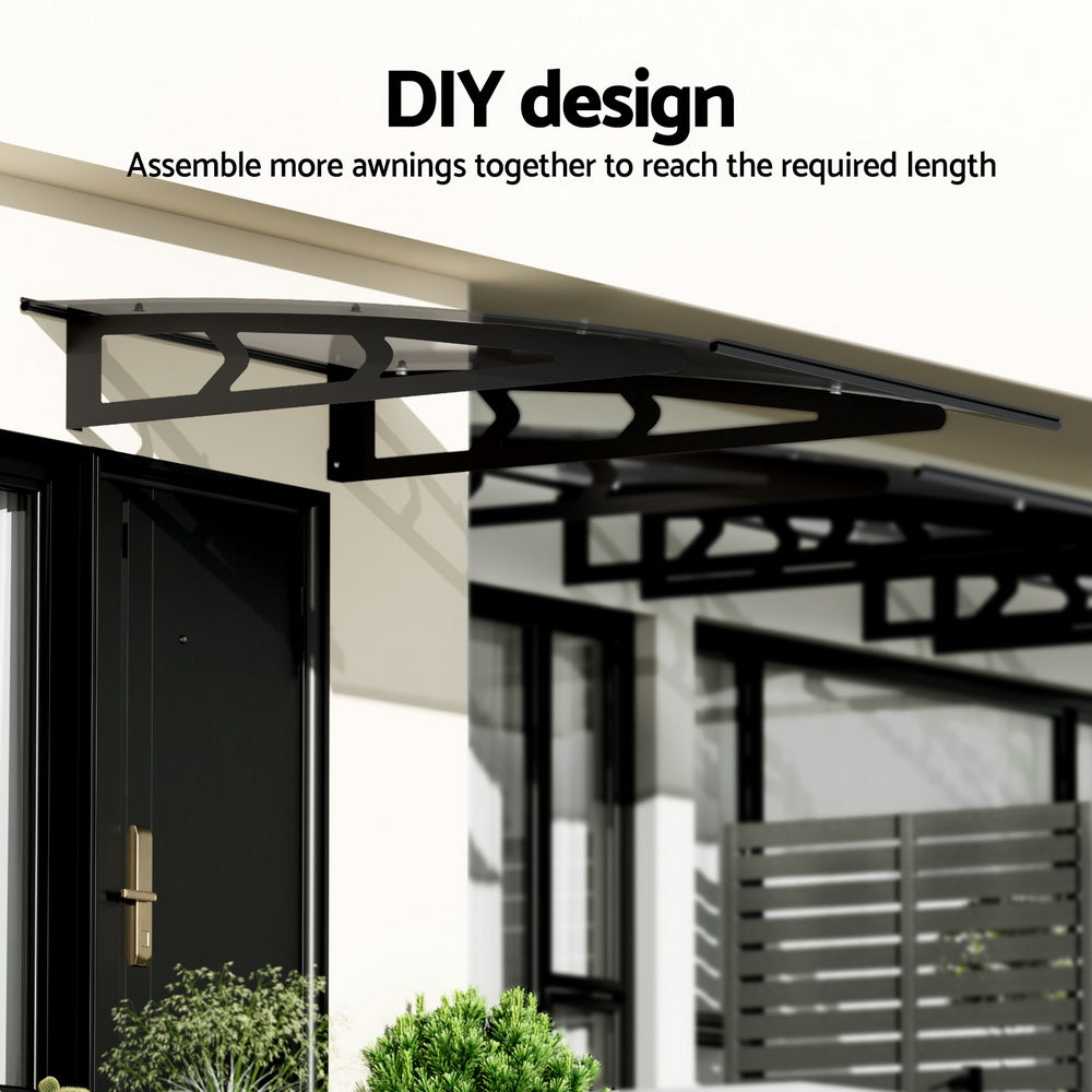 Instahut Window Door Awning Canopy 1mx2m Grey Solid Sheet Metal Frame