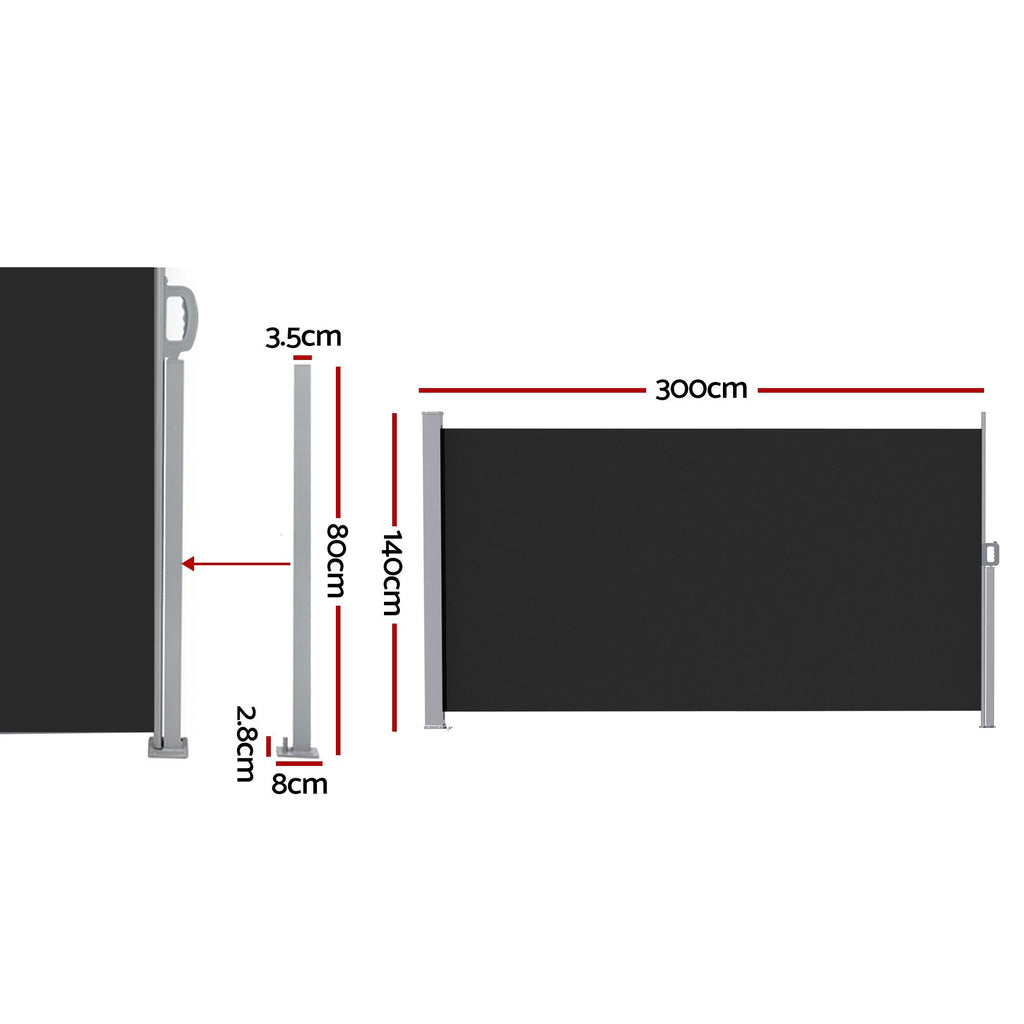 Instahut 1.4X3M Side Awning Retractable Privacy Screen Outdoor Sun Shade Black