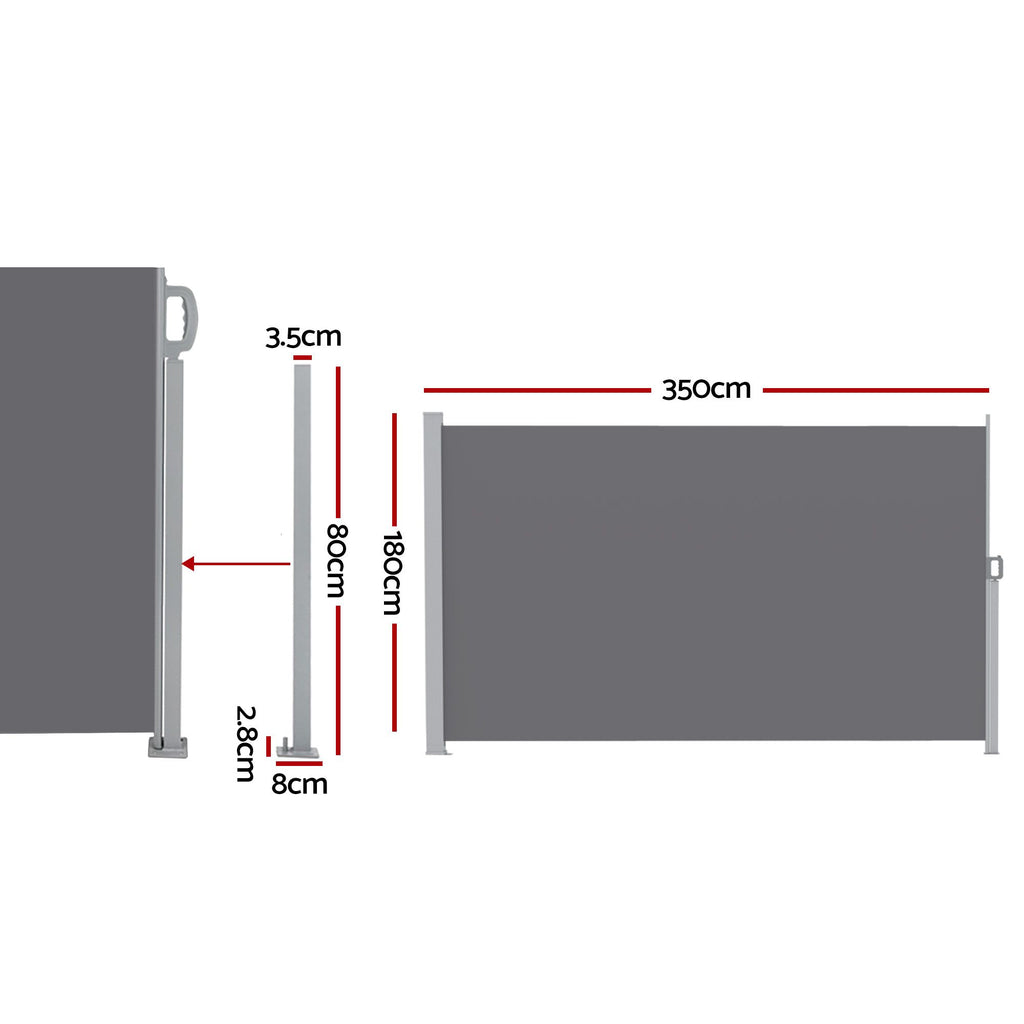 Instahut 1.8X3.5M Side Awning Retractable Privacy Screen Outdoor Sun Shade Grey