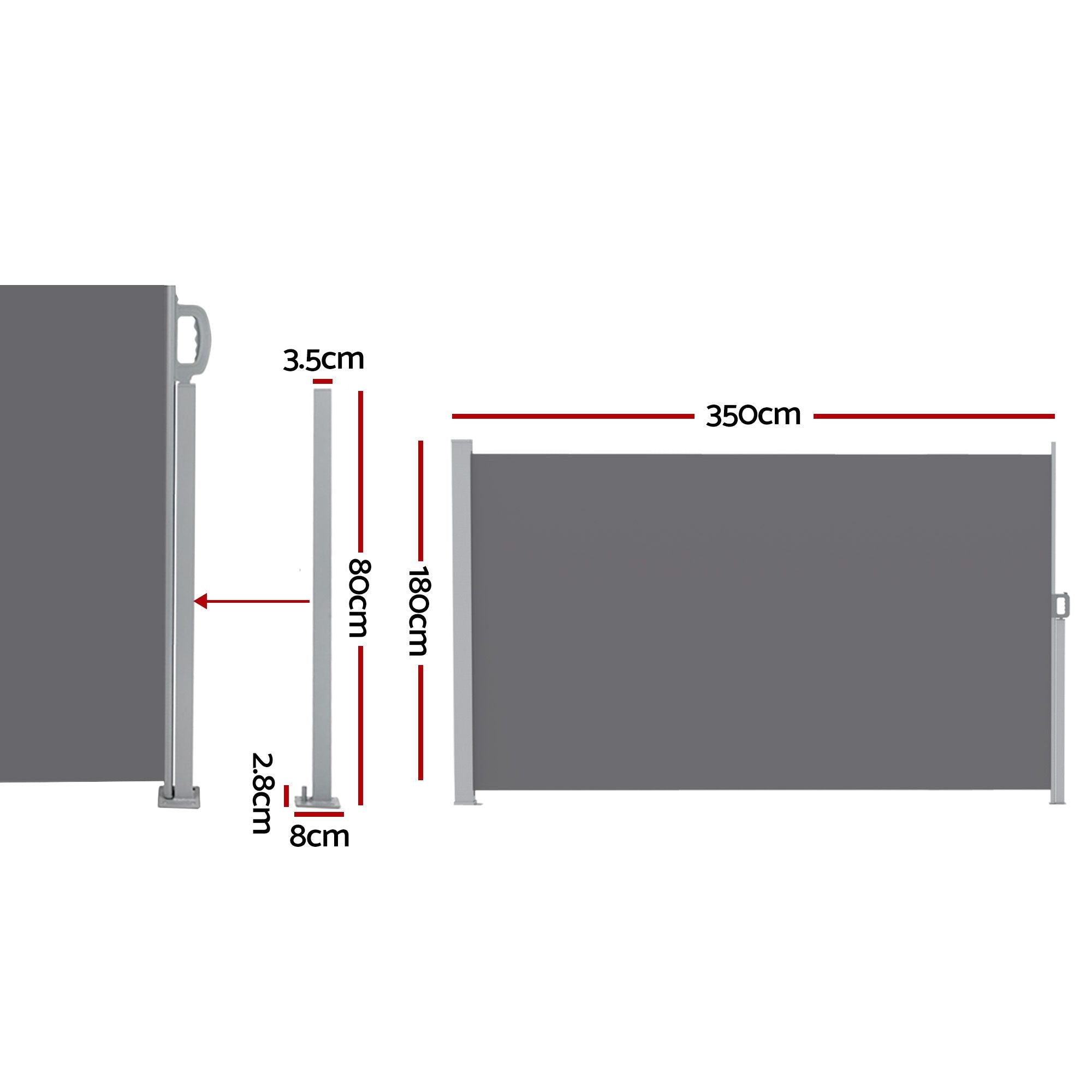 Instahut 1.8X3.5M Side Awning Retractable Privacy Screen Outdoor Sun Shade Grey