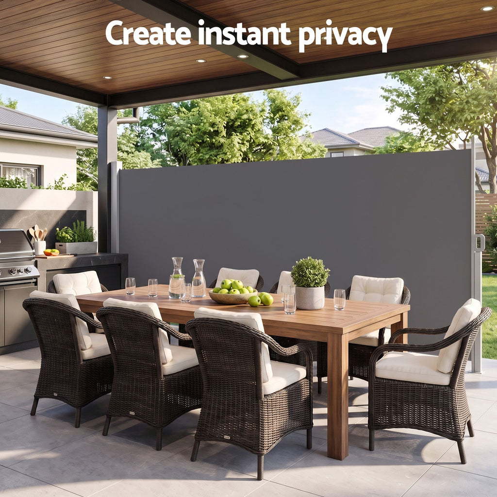 Instahut 1.8X3.5M Side Awning Retractable Privacy Screen Outdoor Sun Shade Grey