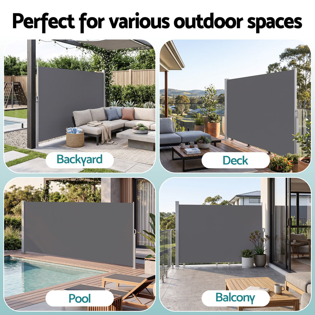 Instahut 1.8X3.5M Side Awning Retractable Privacy Screen Outdoor Sun Shade Grey