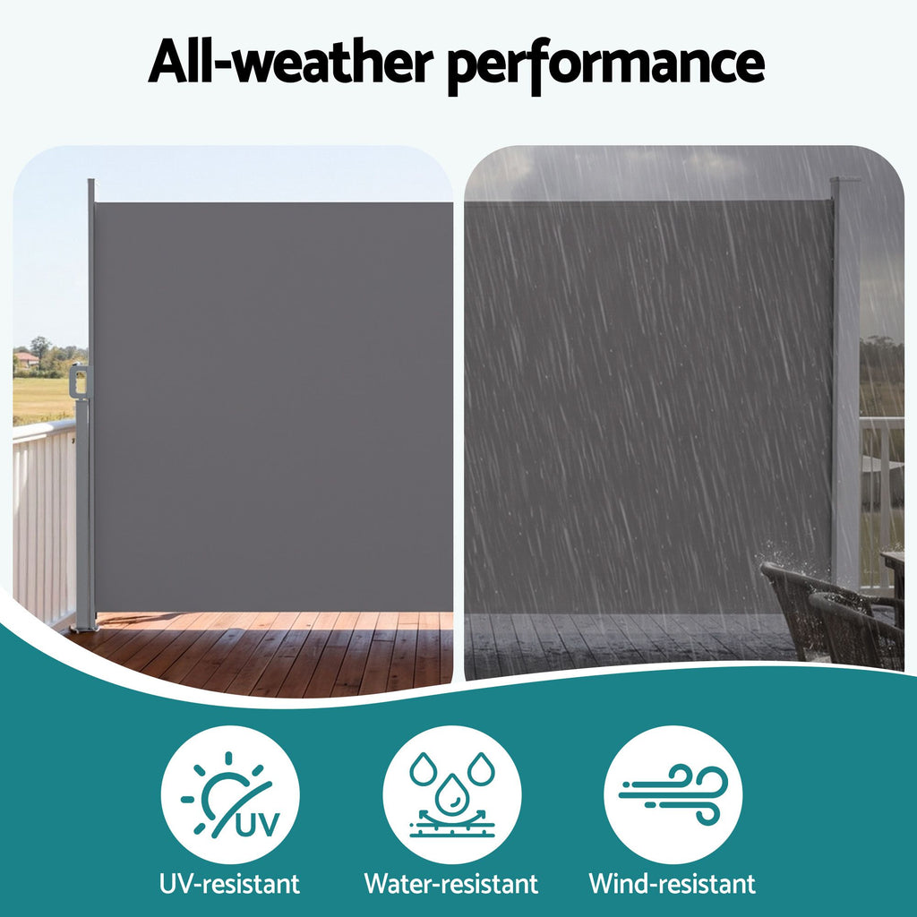 Instahut 1.8X3.5M Side Awning Retractable Privacy Screen Outdoor Sun Shade Grey