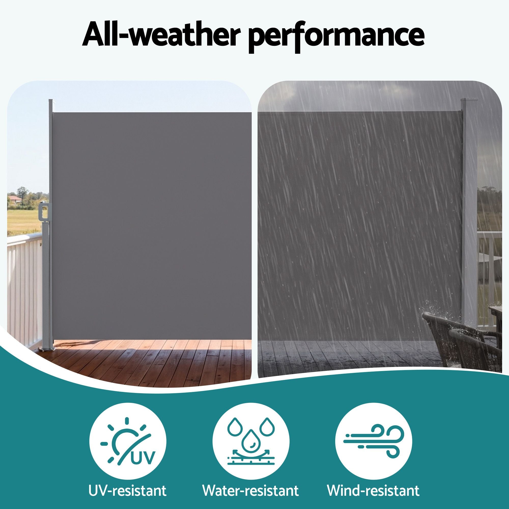 Instahut 1.8X3.5M Side Awning Retractable Privacy Screen Outdoor Sun Shade Grey