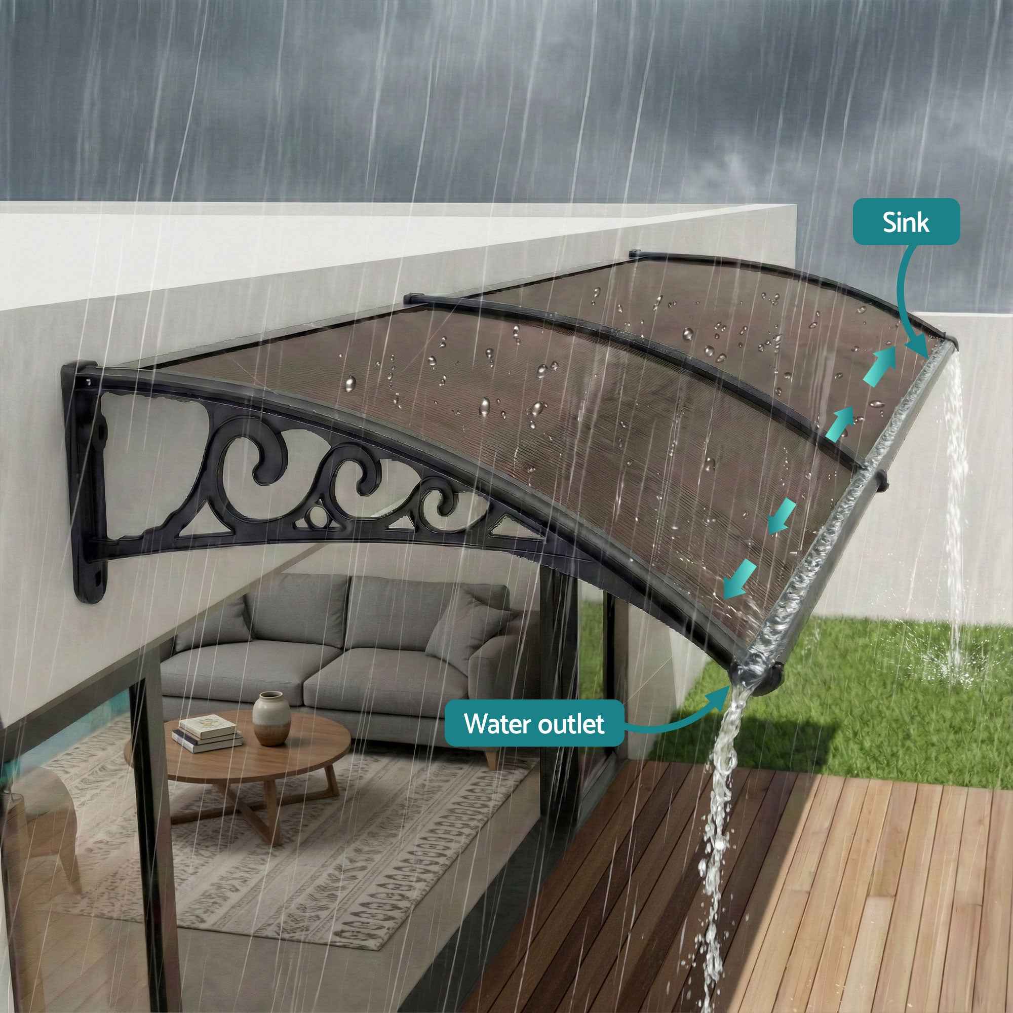 Instahut Window Awning Drainage 0.6mx0.6m Outdoor Brown