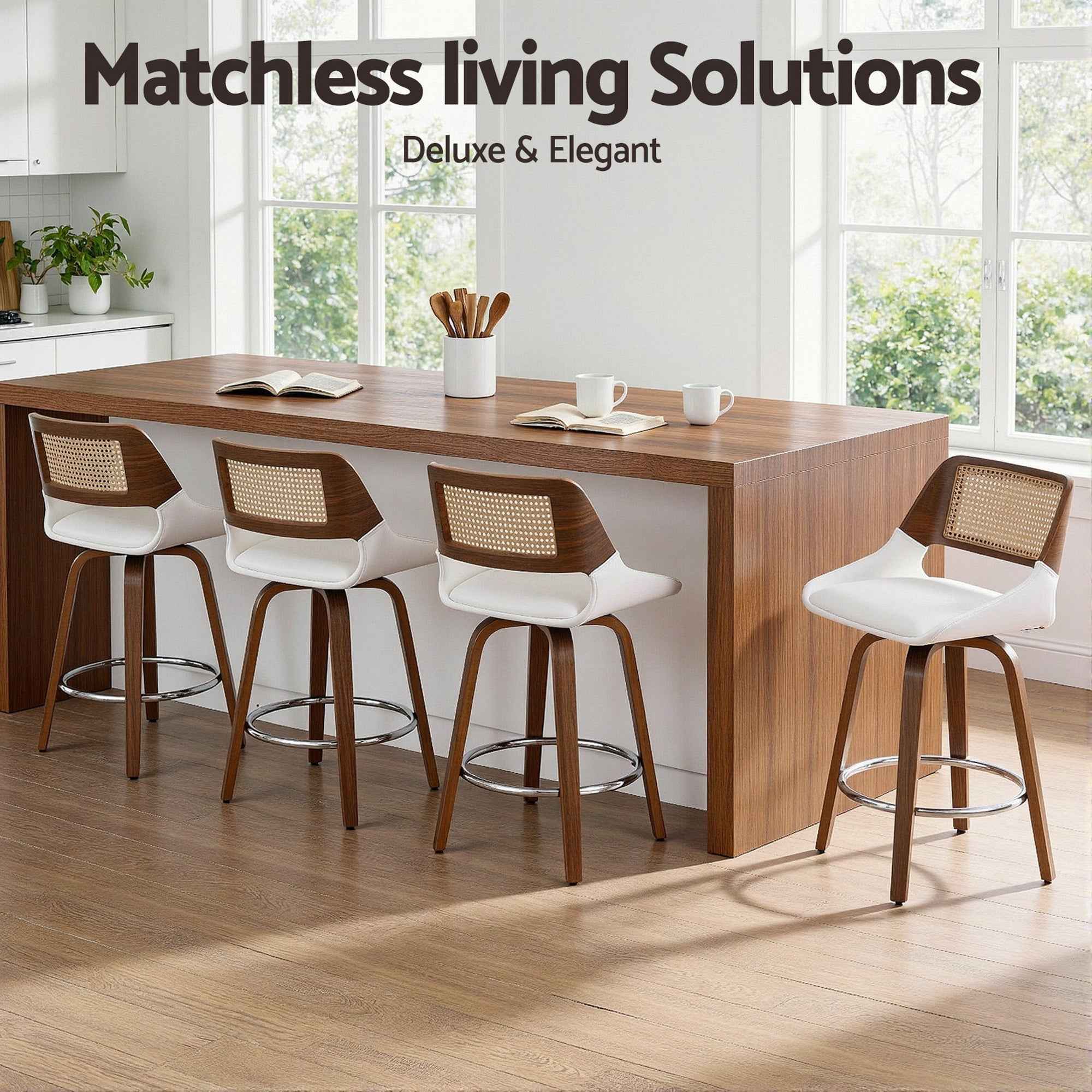 Artiss Wooden Bar Stools Set of 4 Swivel Kitchen Counter Stool Chair 60cm Seat Height