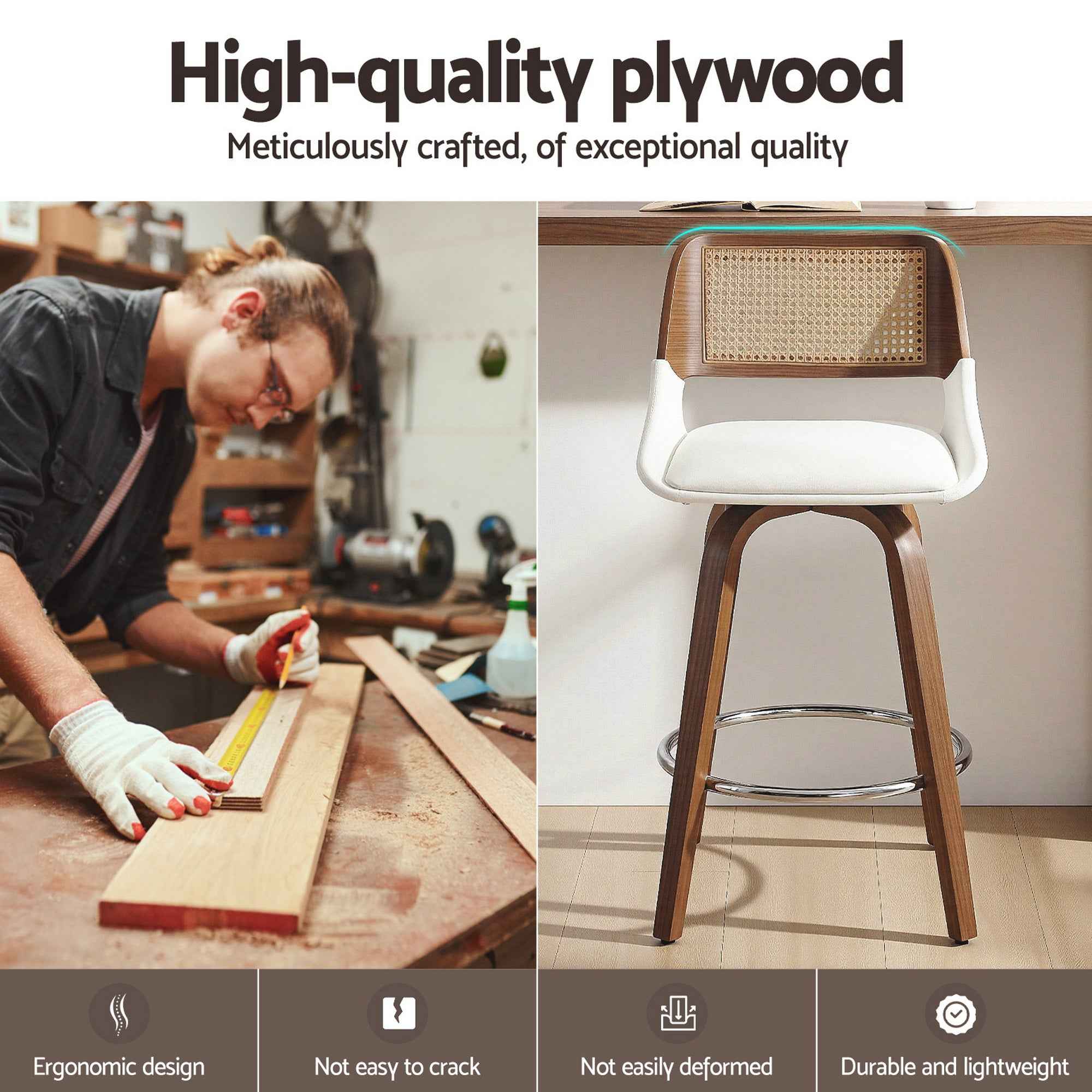 Artiss Wooden Bar Stools Set of 4 Swivel Kitchen Counter Stool Chair 60cm Seat Height