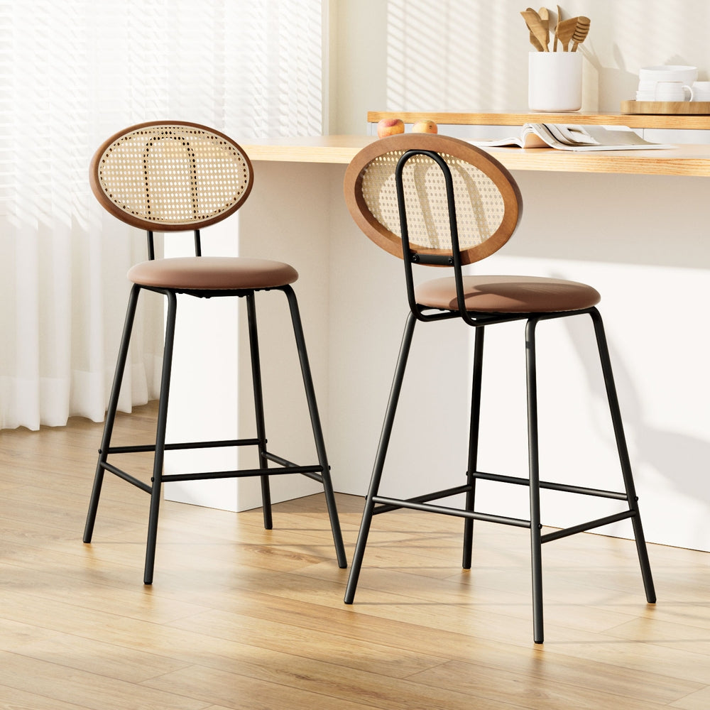 Artiss 2x Bar Stools PU Leather Stools Brown - YDS.com.au