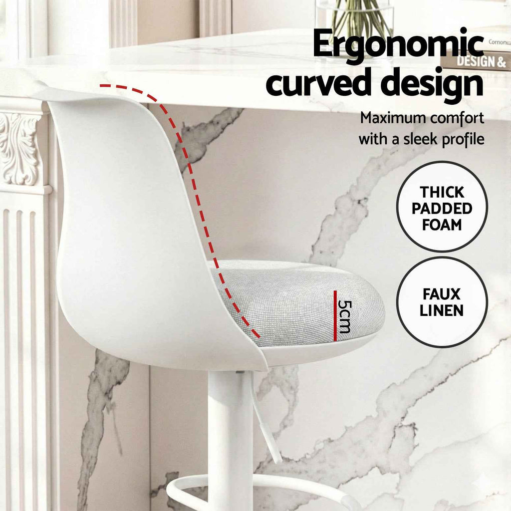 Artiss 2x Bar Stools Kitchen Swivel Gas Lift Counter Dining Chair Curved White