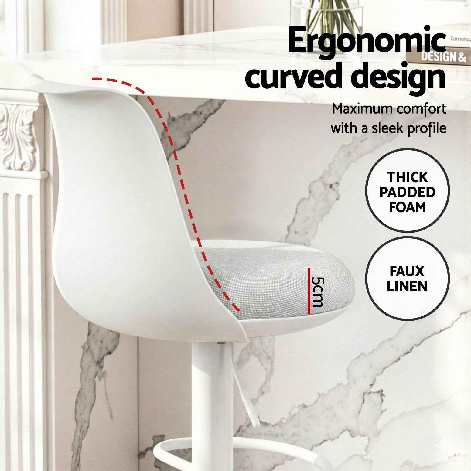 Artiss 2x Bar Stools Kitchen Swivel Gas Lift Counter Dining Chair Curved White