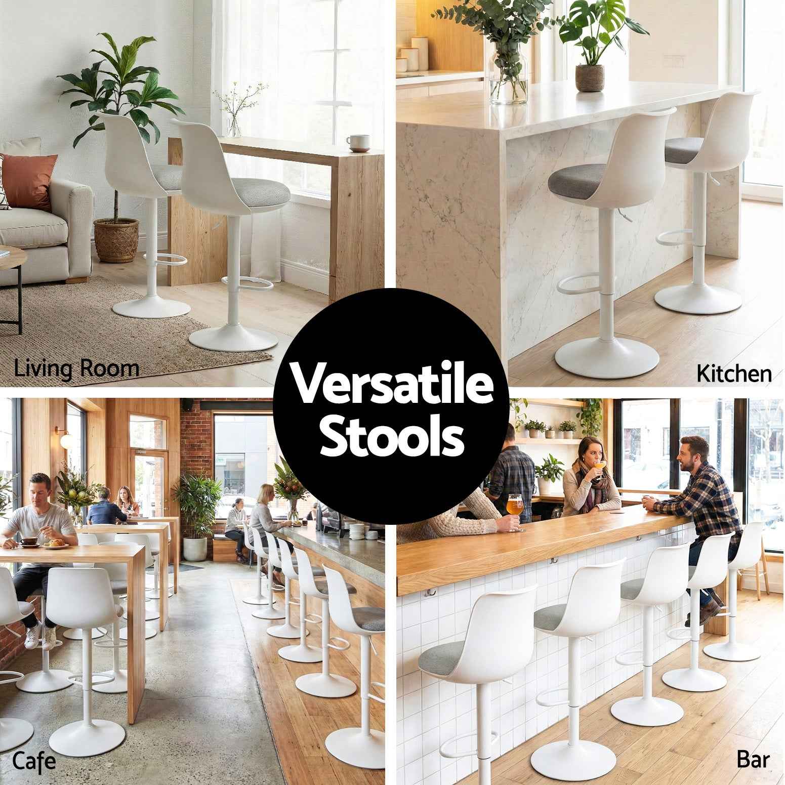 Artiss 2x Bar Stools Kitchen Swivel Gas Lift Counter Dining Chair Curved White