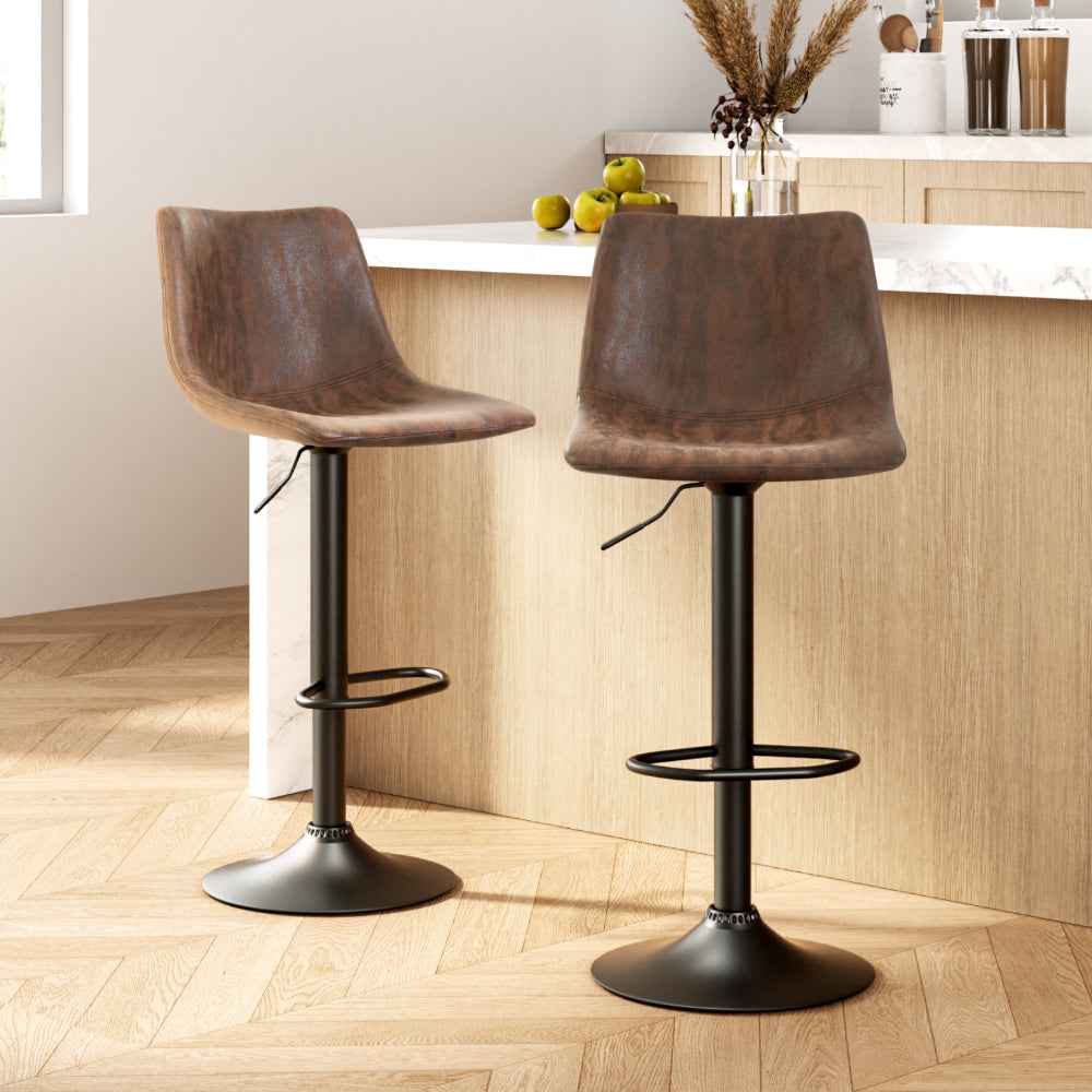 Artiss 2x Bar Stools Vintage Swivel Gas Lift Brown
