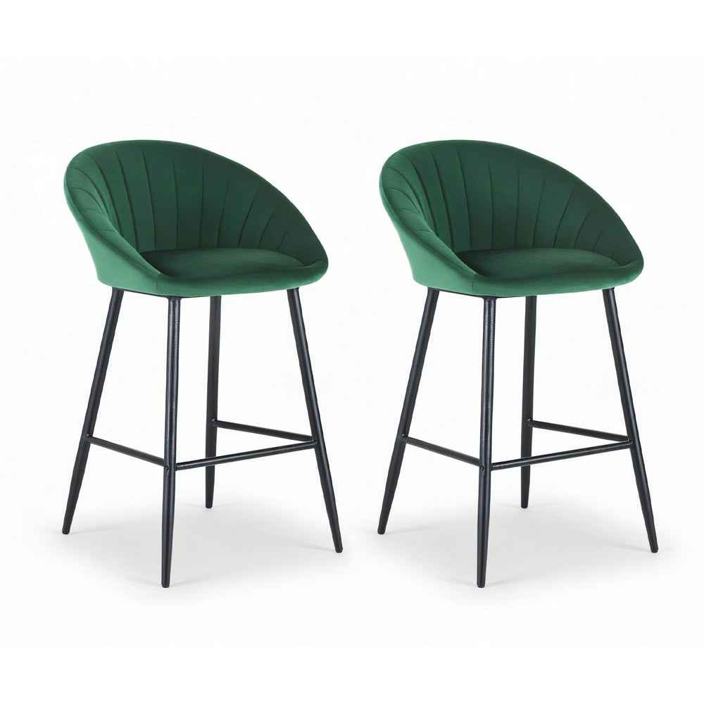Artiss 2x Bar Stools Kitchen Dining Chair Counter Stool Tub Velvet Metal Green